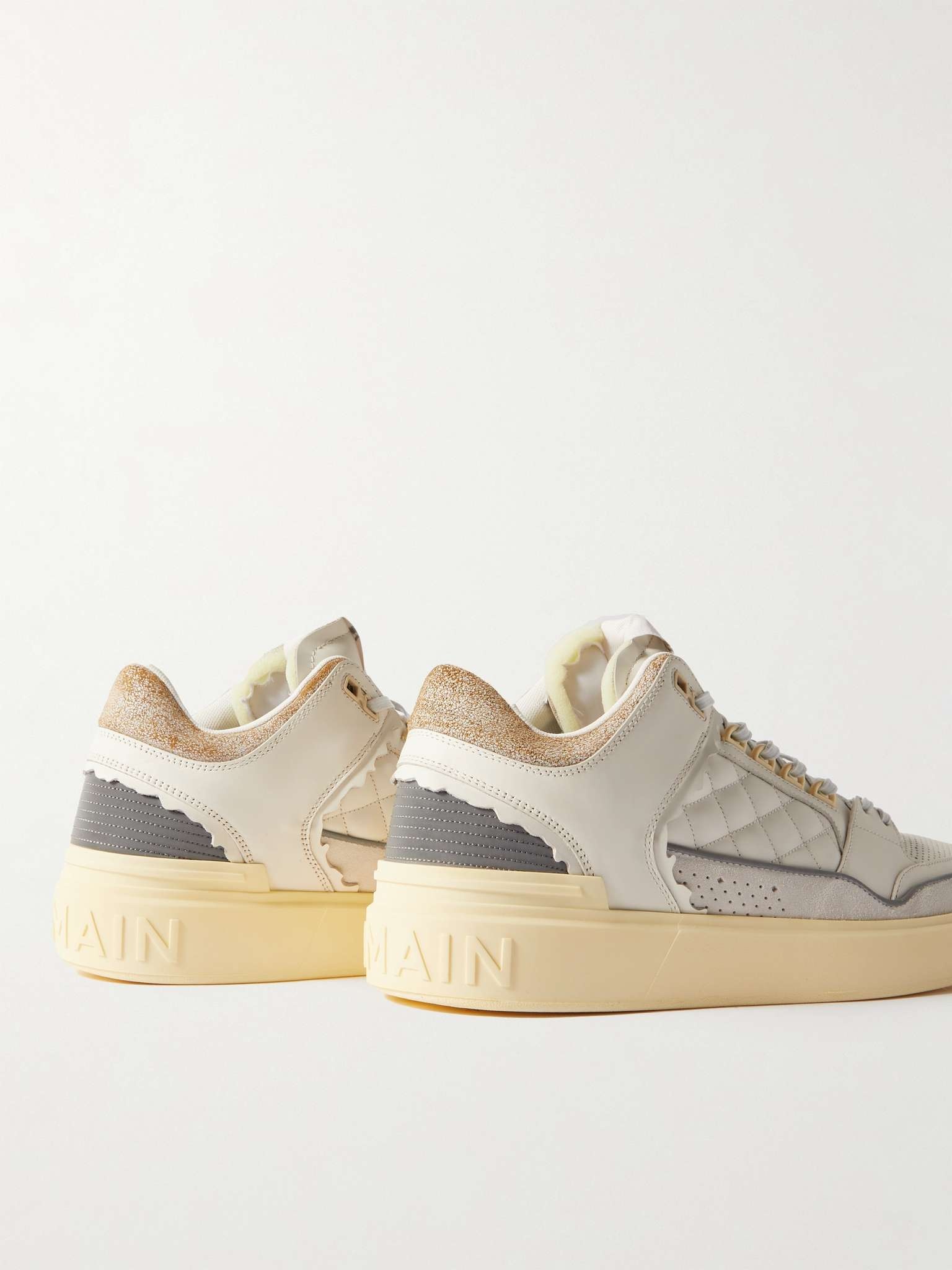 B-Court Panelled Distressed Leather and Suede Sneakers - 5