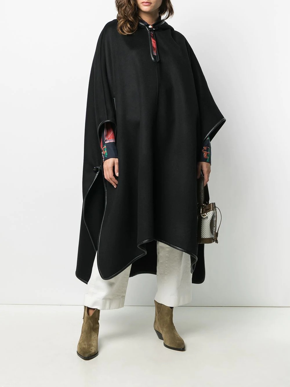 contrasting-trim hooded cape - 2