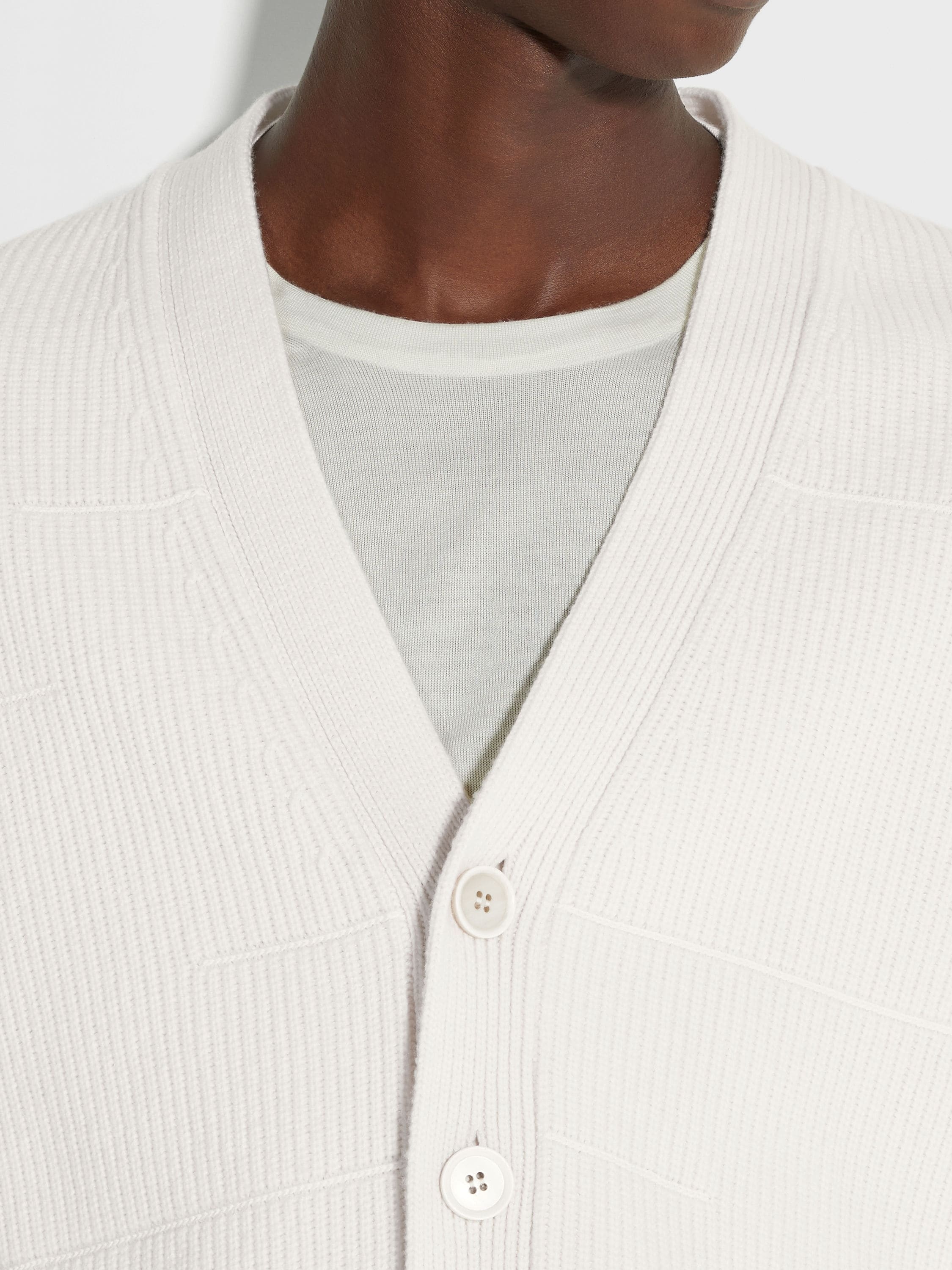 WHITE CASHMERE AND COTTON CARDIGAN - 2