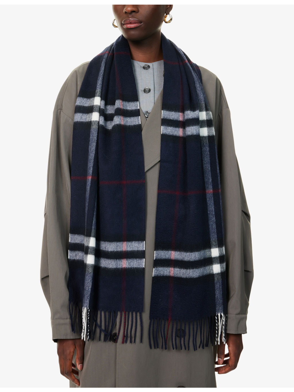 Check-Pattern Cashmere Scarf - 3