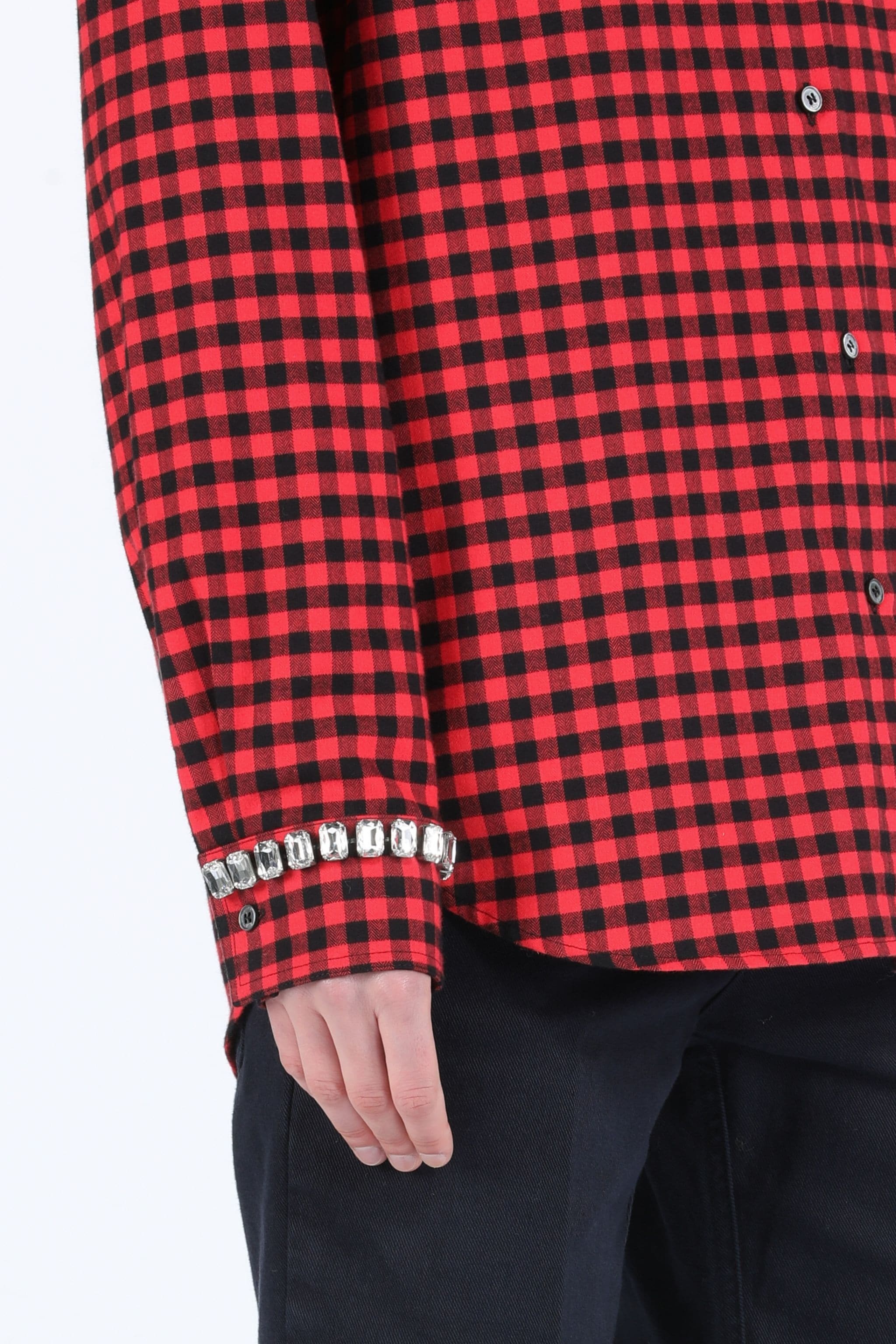 CRYSTAL-EMBELLISHED CHECKED COTTON SHIRT - 5