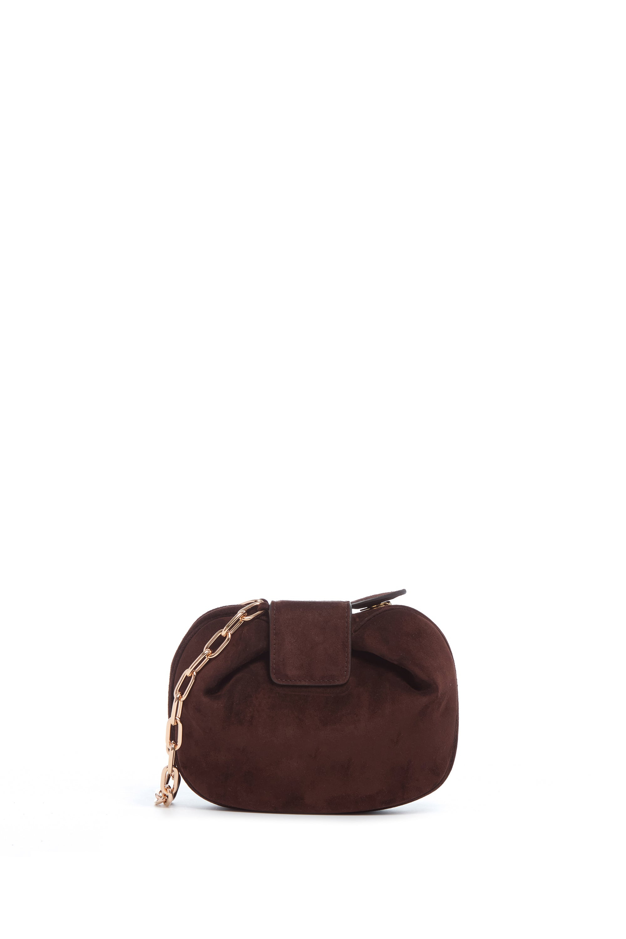 Soft Demi Clutch with Chain in Dark Brown Suede - 2
