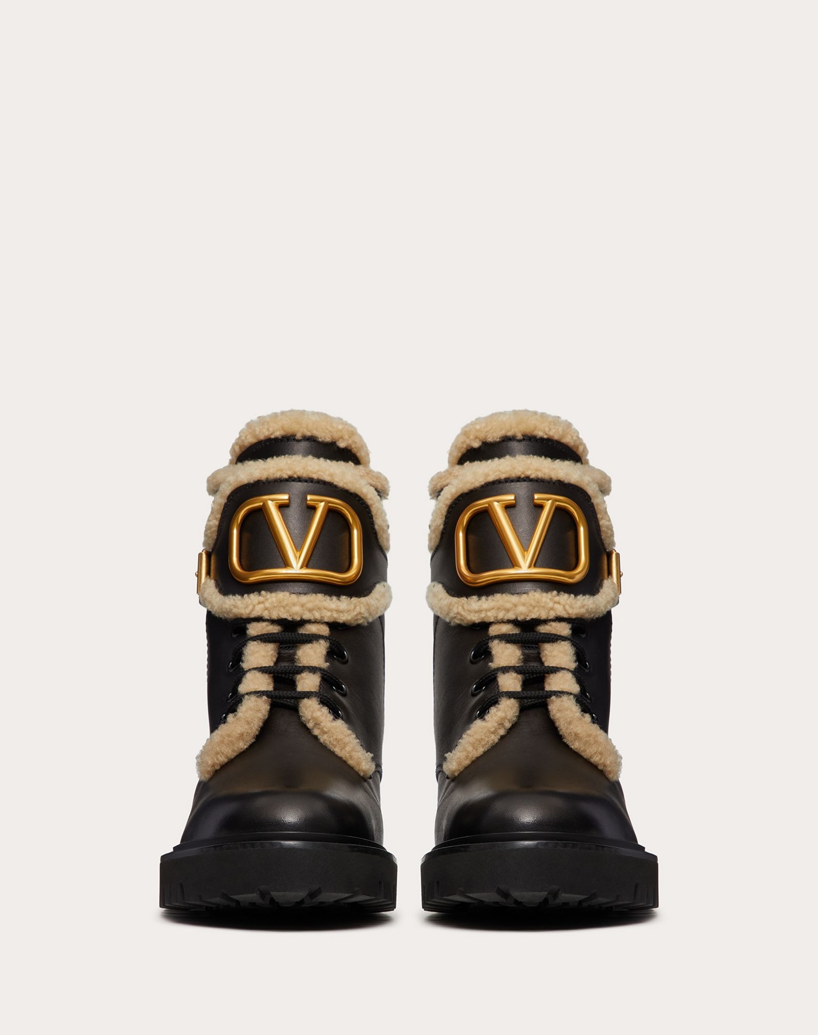 VLogo Signature Calfskin and Shearling Combat Boot 35 mm - 4