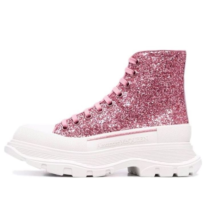 (WMNS) Alexander McQueen Tread Slick Glitter High-Top 'Pink White' 666806W4JF45489 - 1
