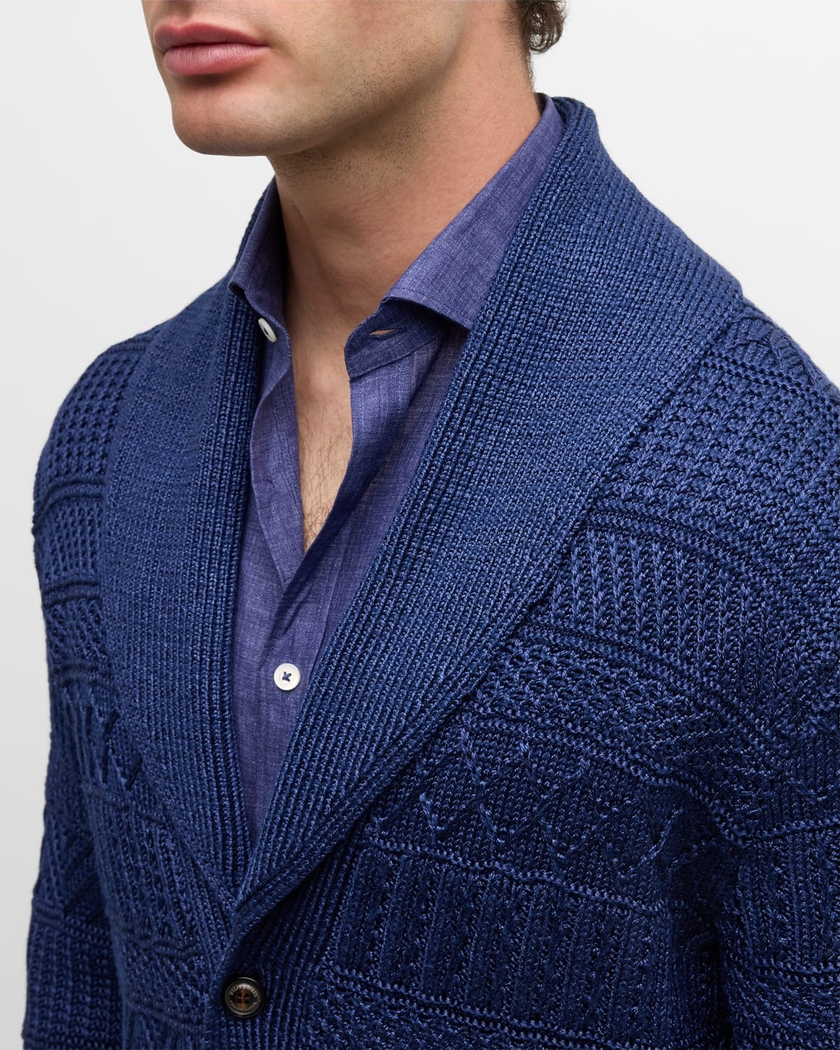 Men's Textured Knit Belted Cardigan - 5