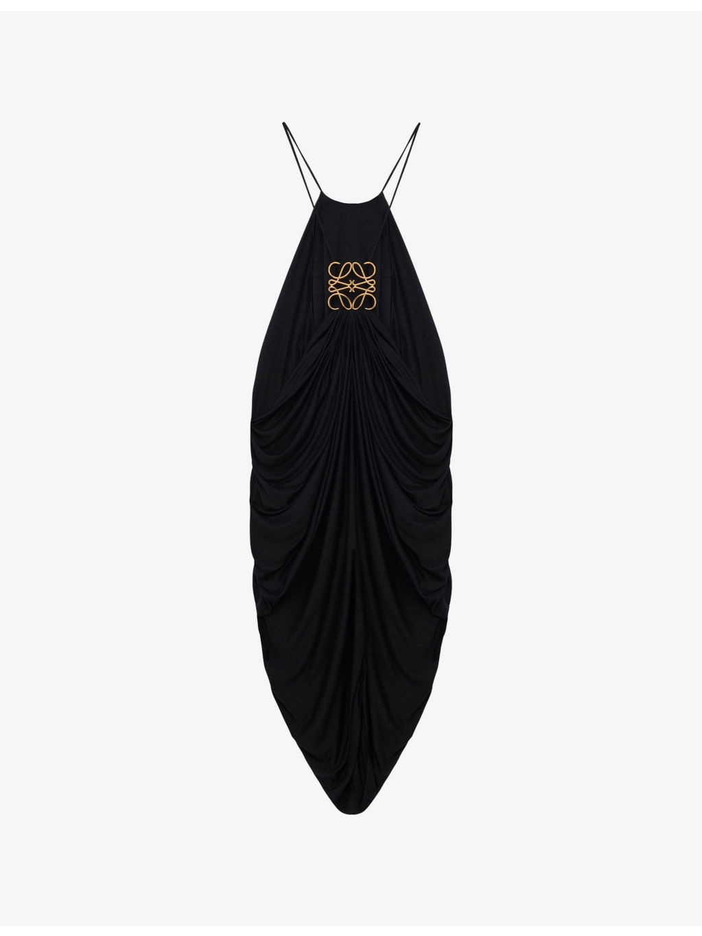 Draped Anagram-Hardware Silk Midi Dress - 5