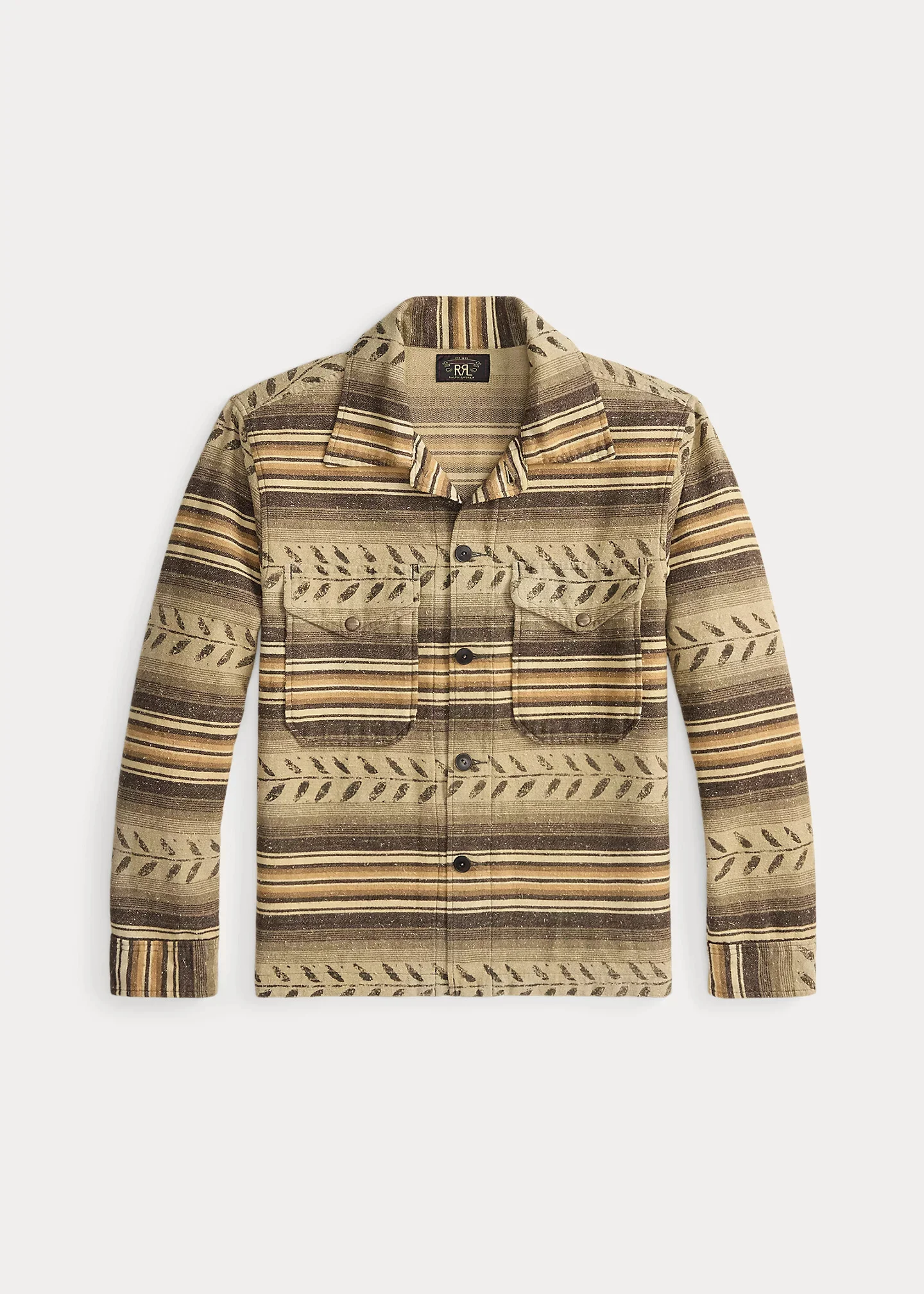 Leaf-Print Striped Twill Overshirt - 1