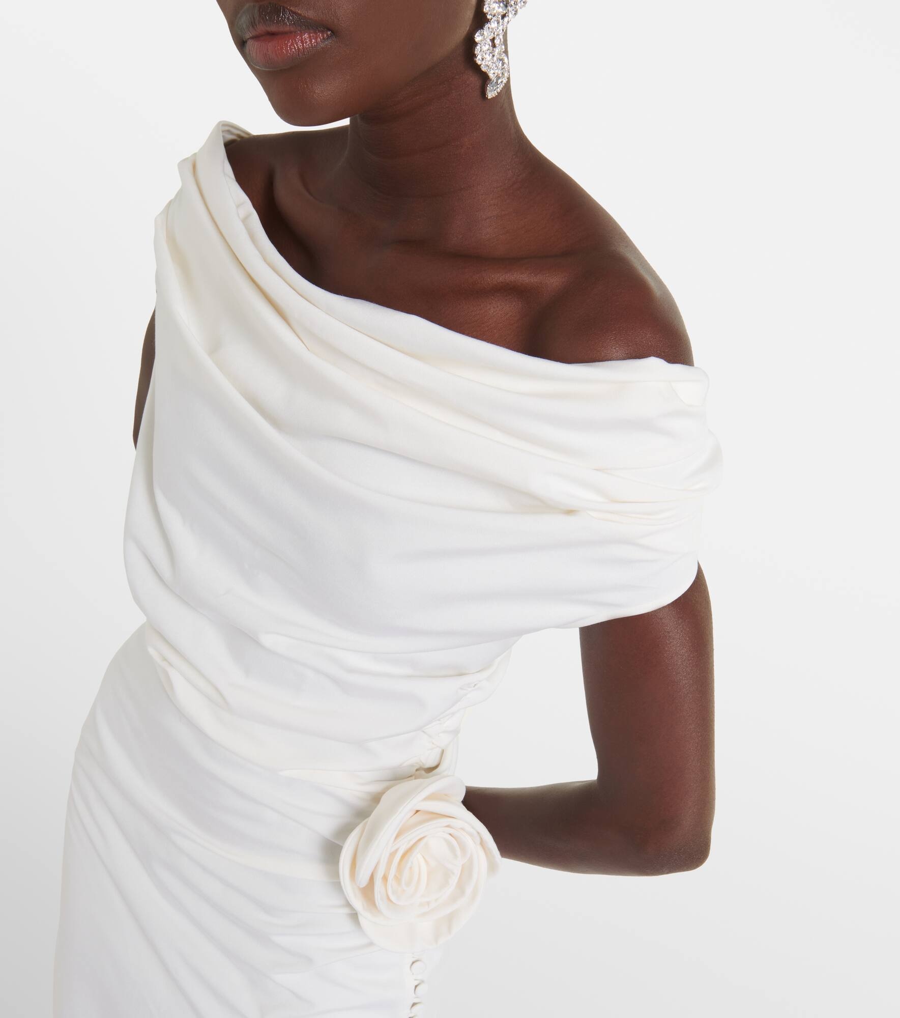 Floral-appliqué off-shoulder silk midi dress - 7