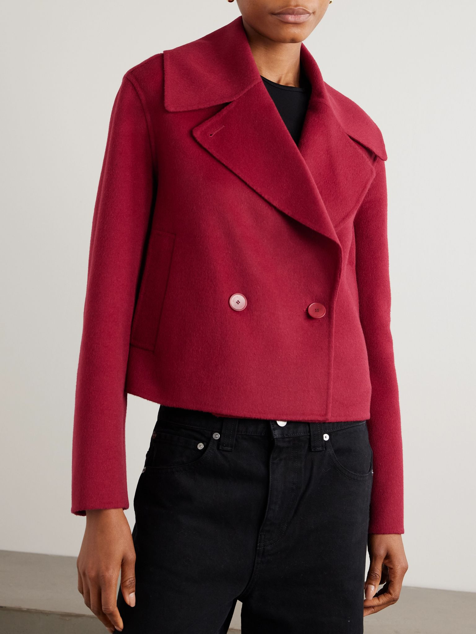 Delano cropped wool and cashmere-blend double-breasted jacket Red - 3