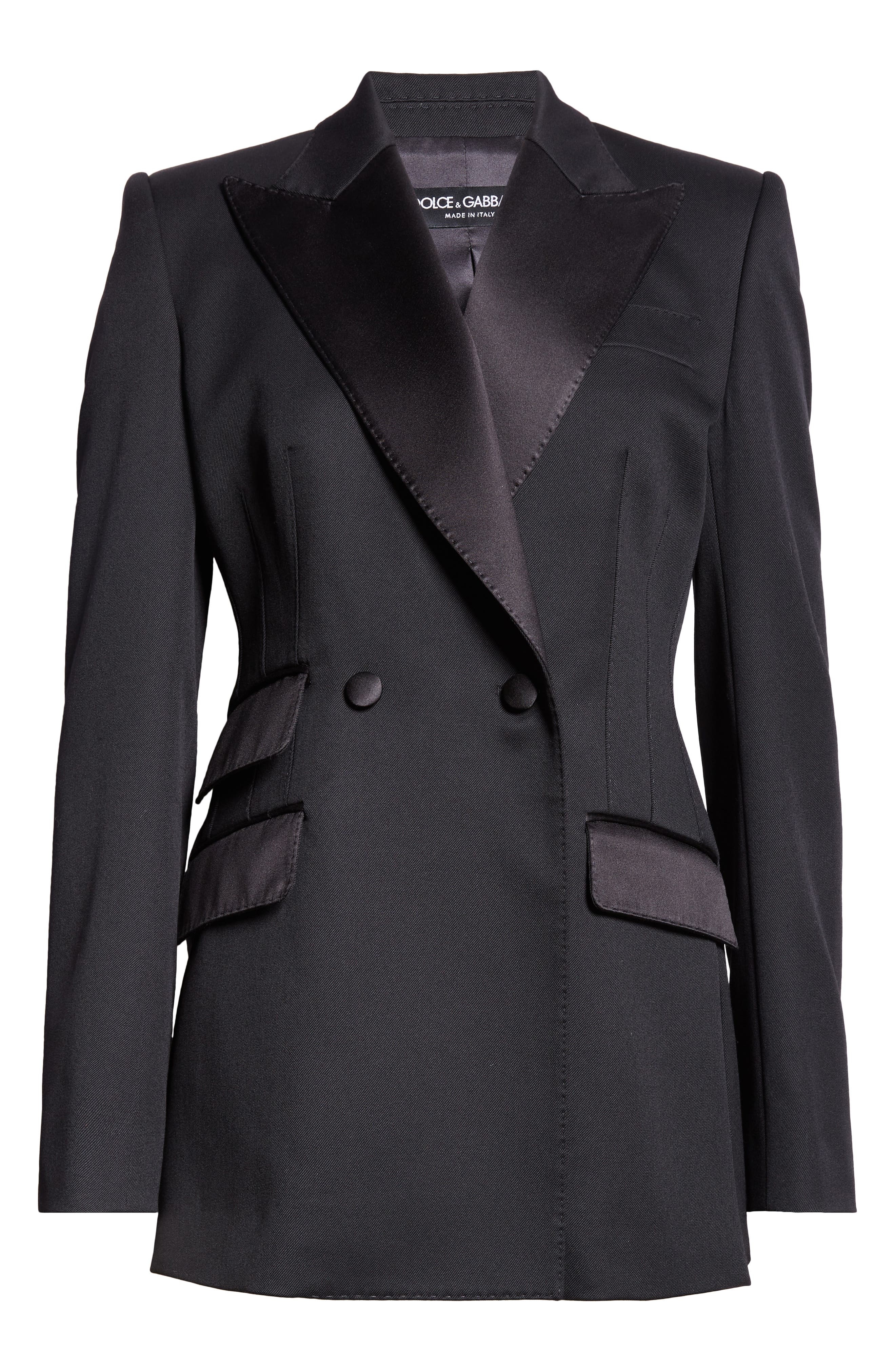 Double Breasted Wool Blend Tuxedo Jacket - 7