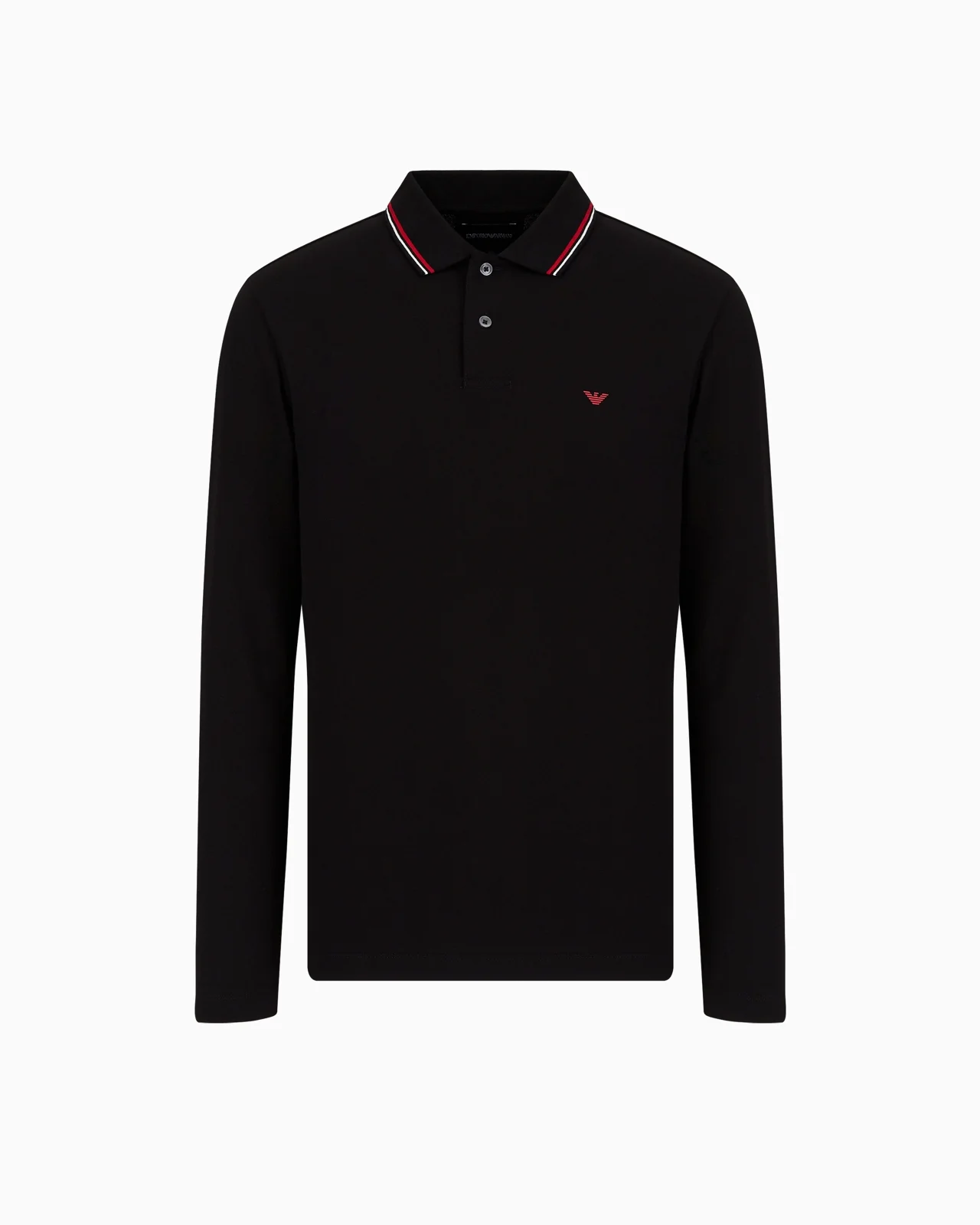 Long-sleeved stretch piqué polo shirt with micro eagle embroidery - 1