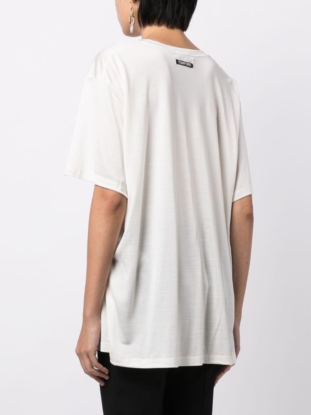 logo-patch silk T-shirt - 5