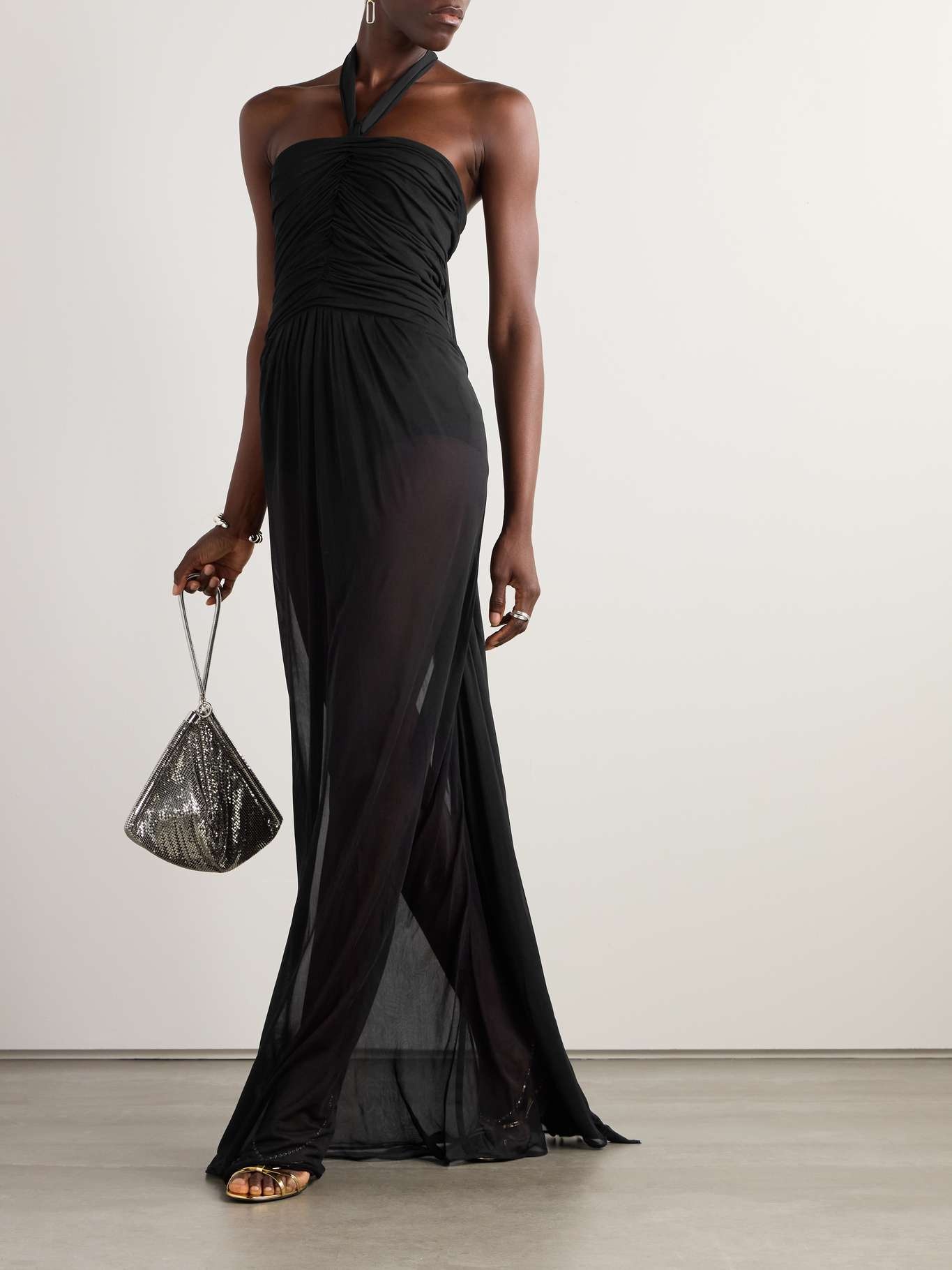 Draped gathered organza halterneck gown - 2