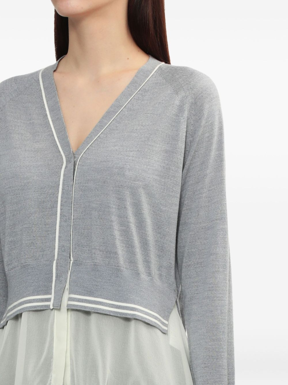 chiffon-trim V-neck wool cardigan - 5