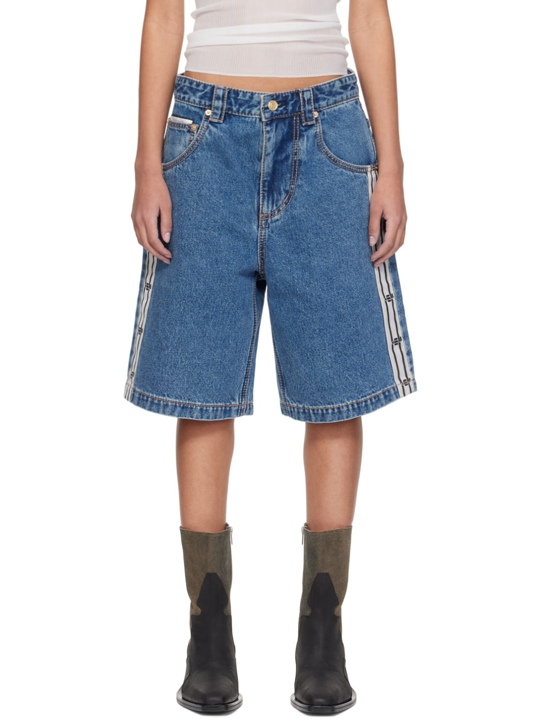 SSENSE Exclusive Indigo Keanu Tape Denim Shorts - 1