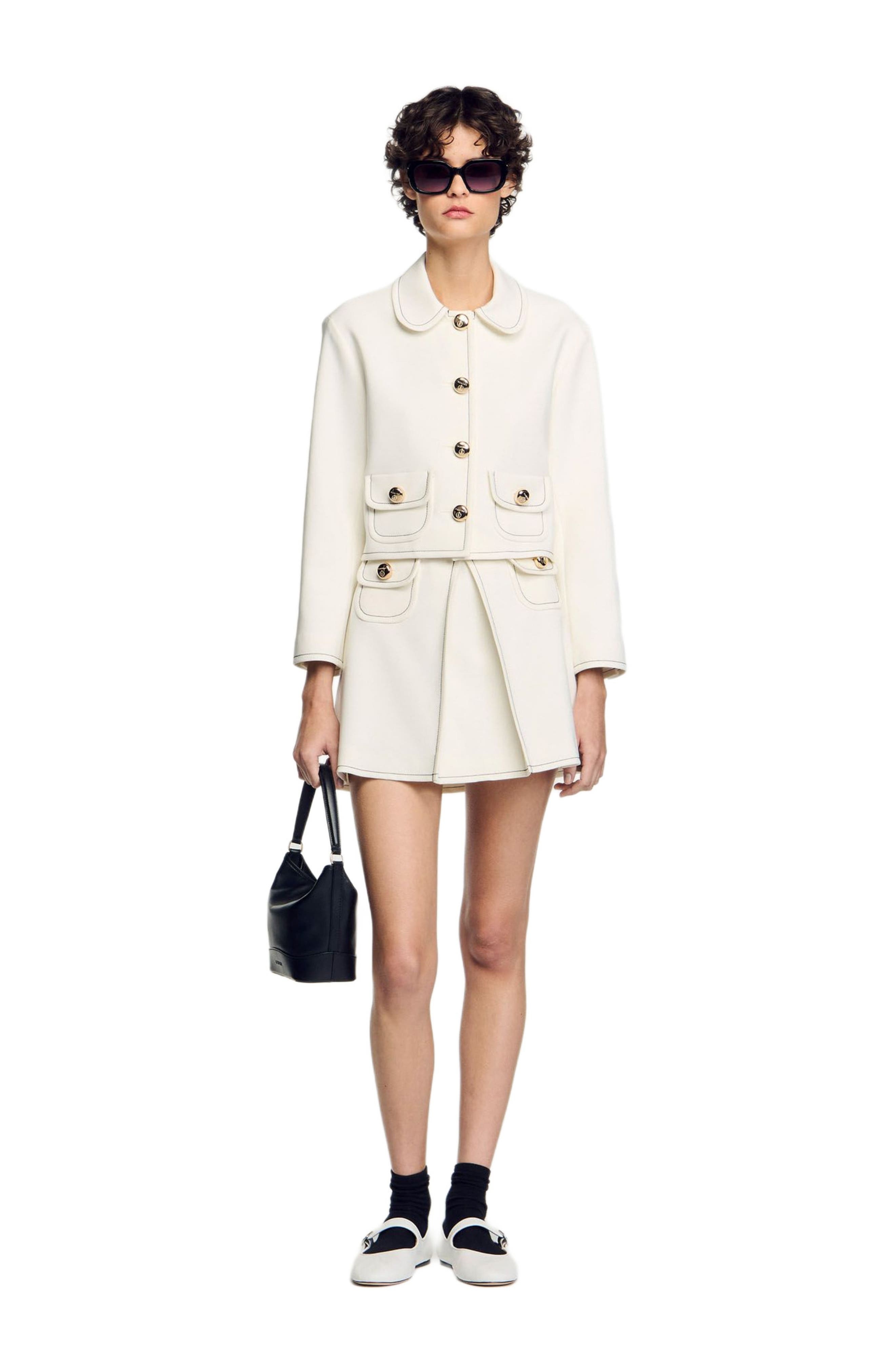 SANDRO Short box-pleated skirt in Ecru at Nordstrom - 6