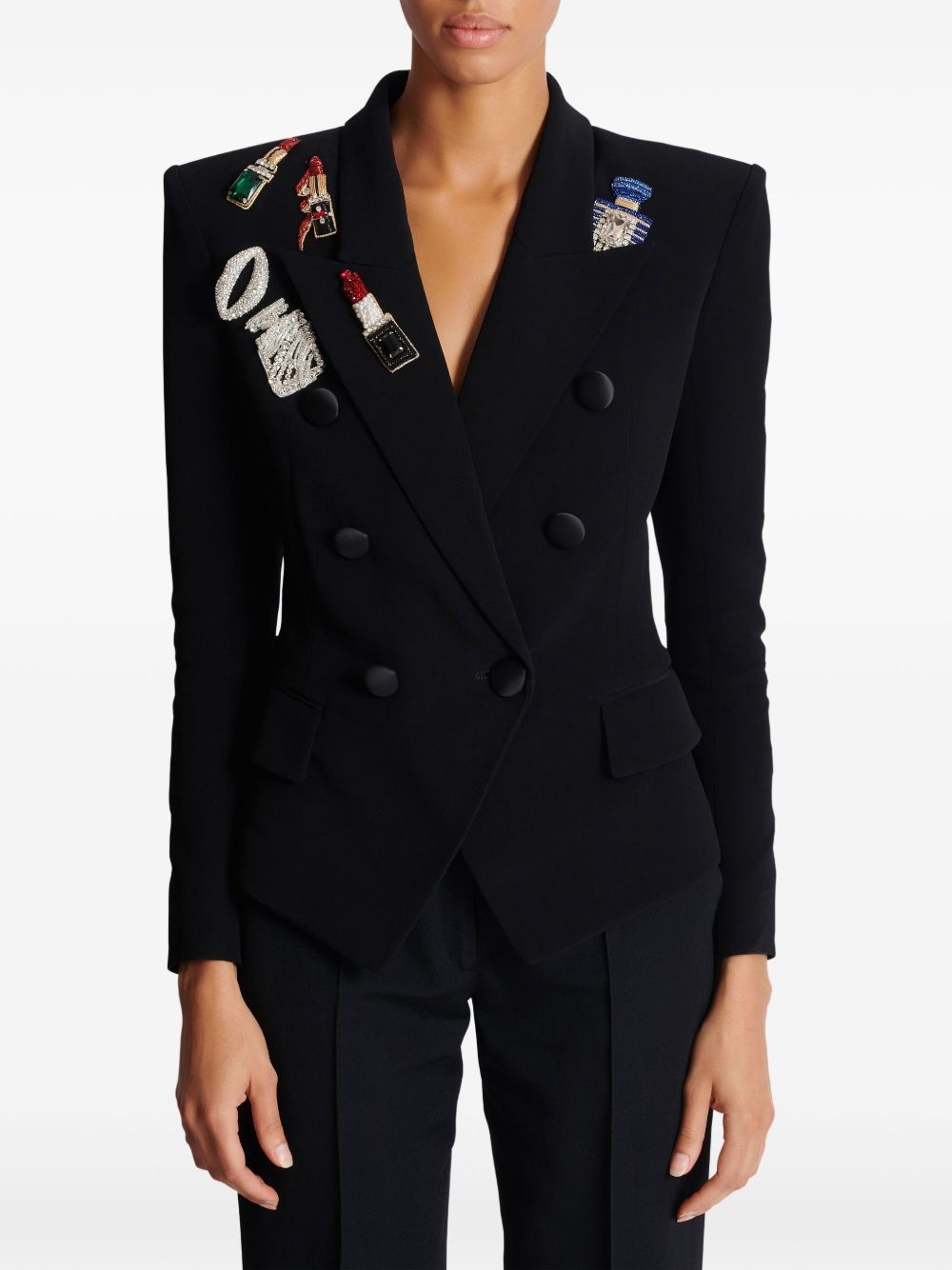 embroidered patches fitted jacket - 5