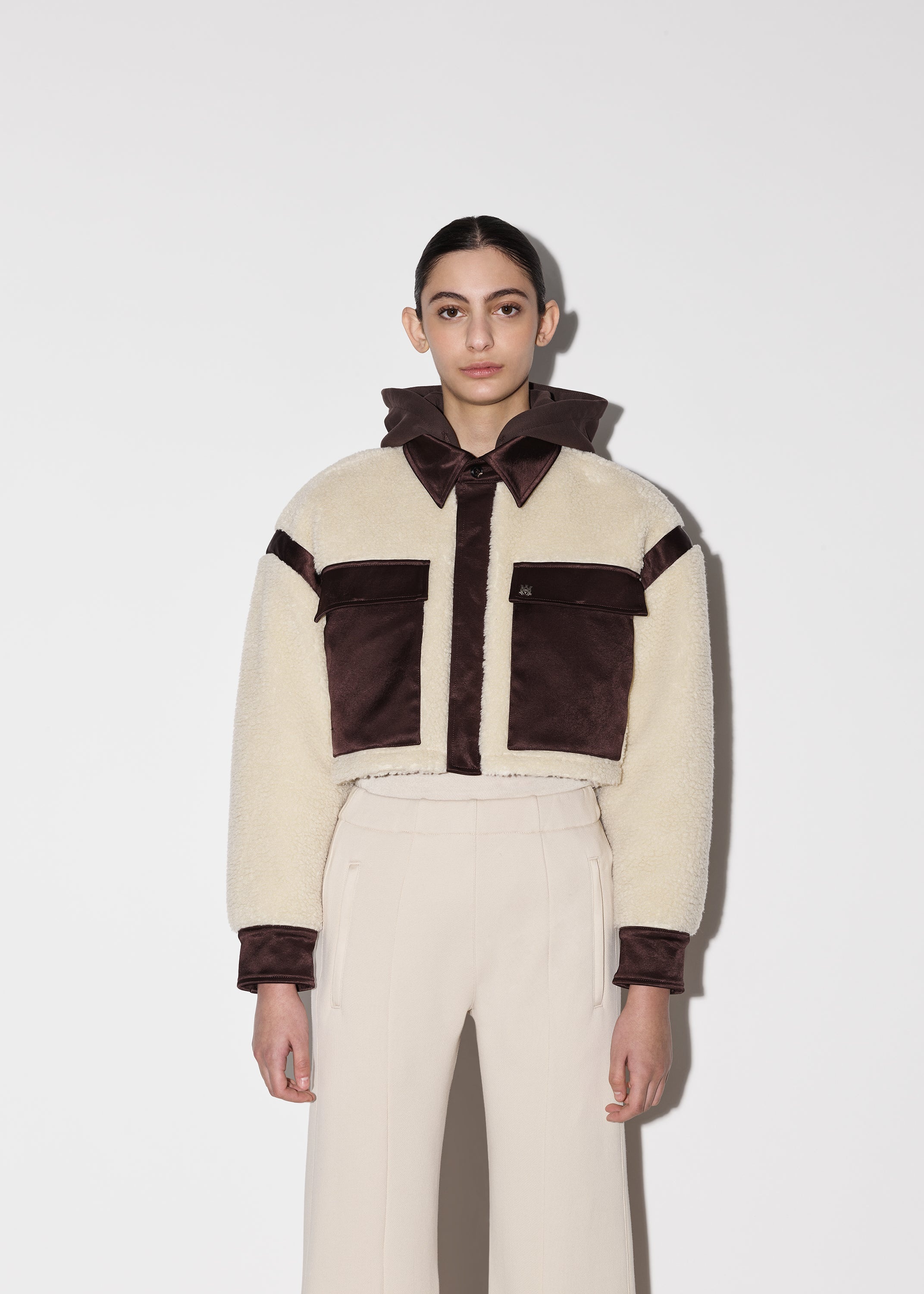 Amiri Hybrid Faux Shearling Hooded Track Jacket