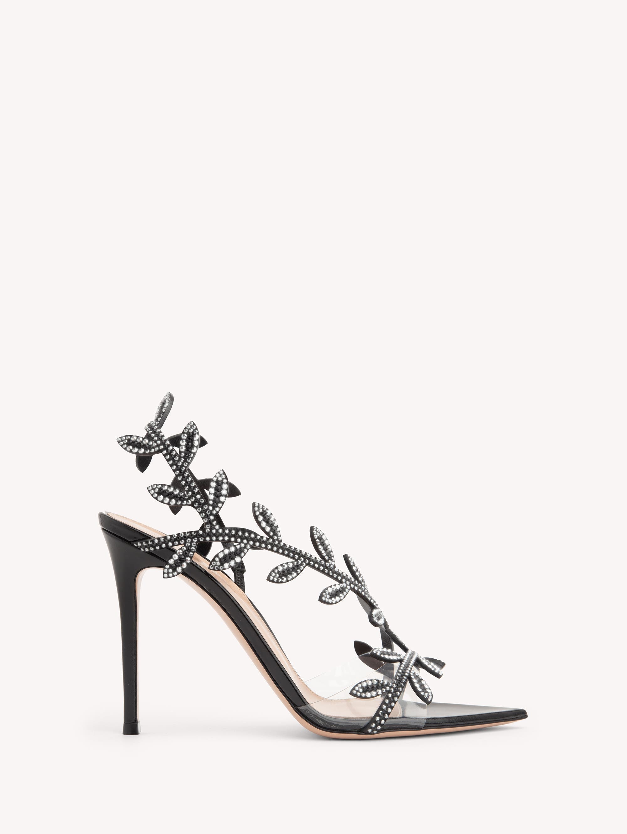 Gianvito Rossi Crystal Flavia Sandal in Black Leather at Nordstrom - 1
