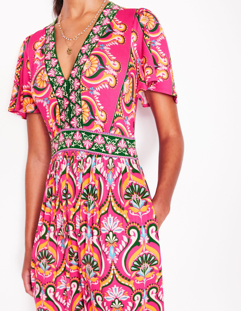 Ellie Flutter Maxi Tea Dress-Pink Peony, Ornamental Floral 5