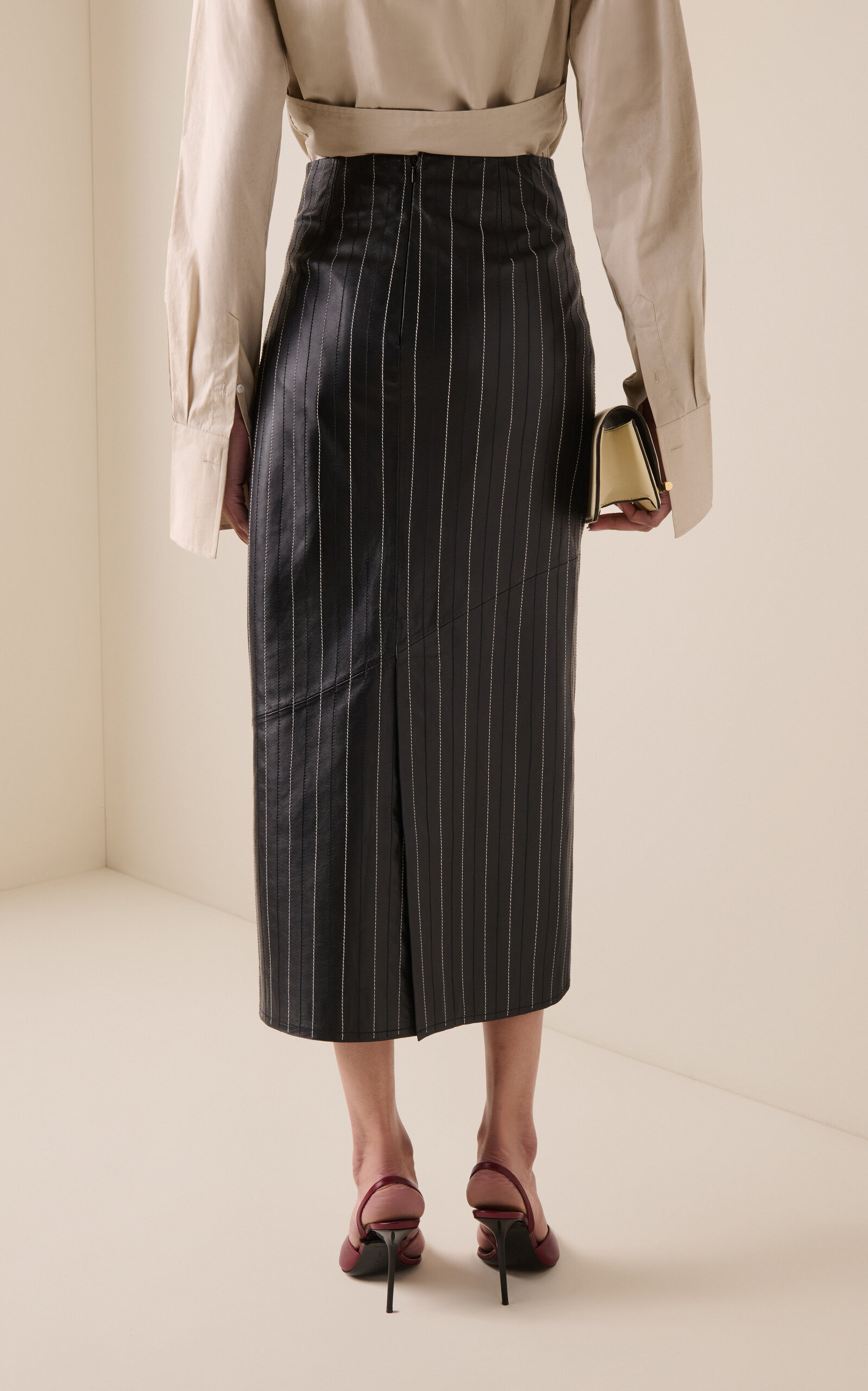 Leather Midi Skirt black/white - 4