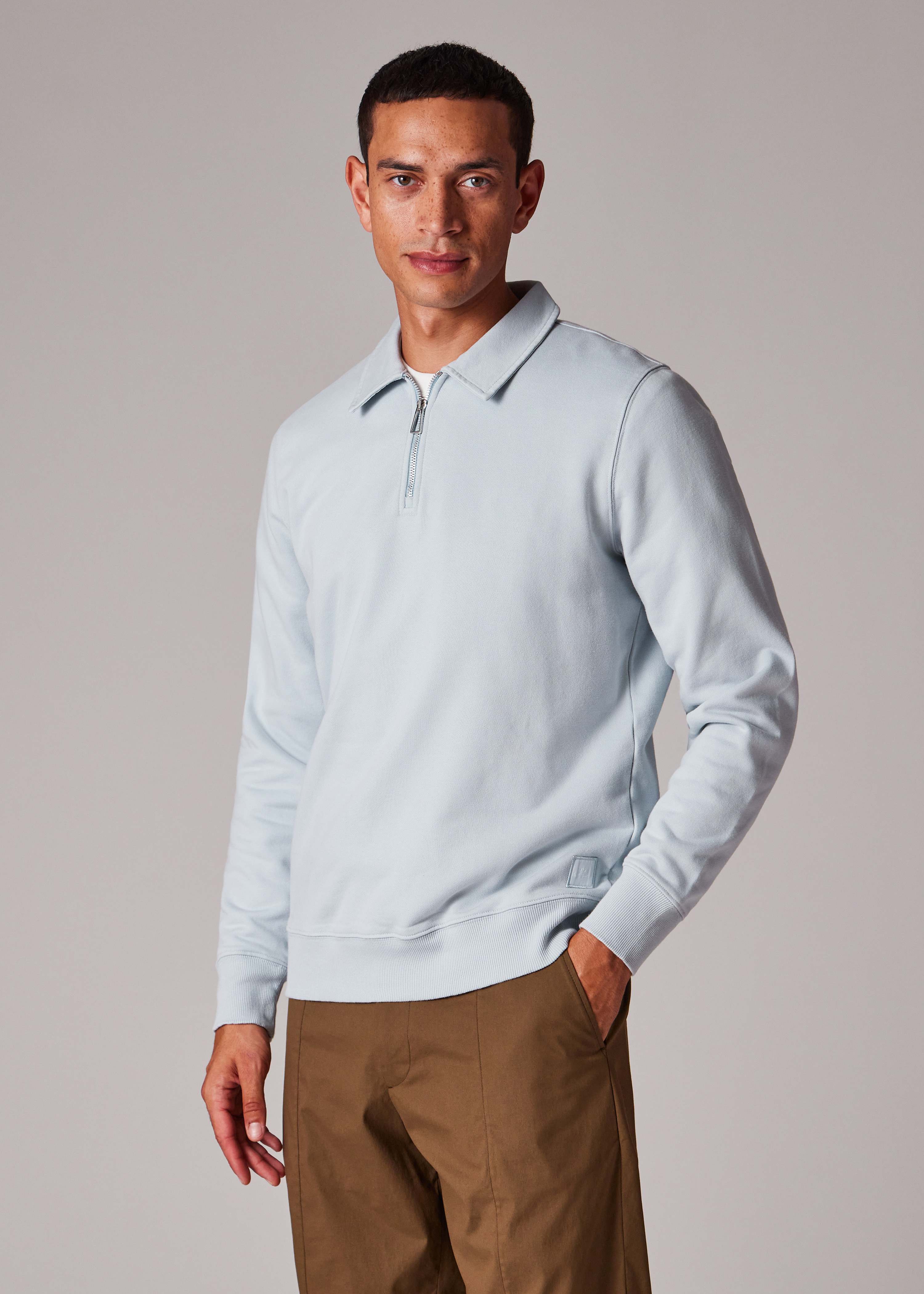 Light Blue Organic Cotton Zip-Neck Sweatshirt - 4
