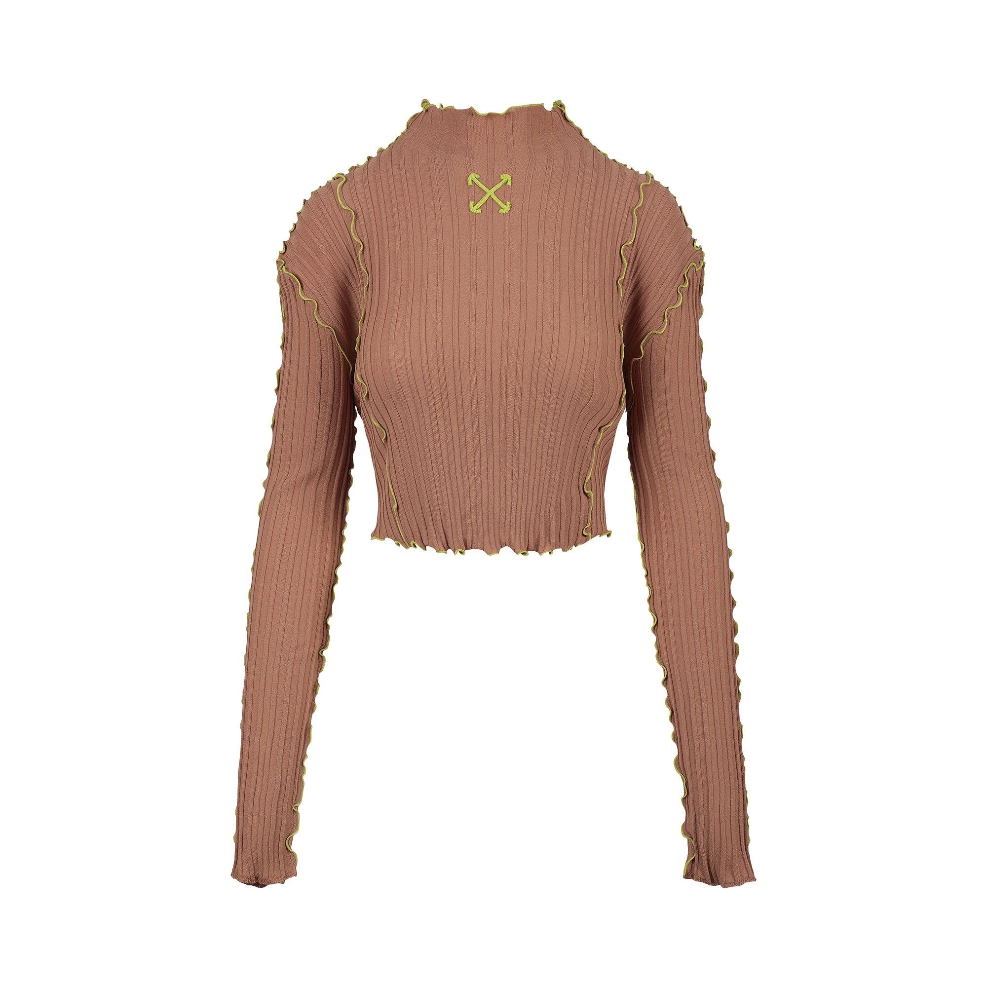 Off-White Wavy Cropped Long-Sleeve Mock Neck Top 'Camel/Yellow' - 1