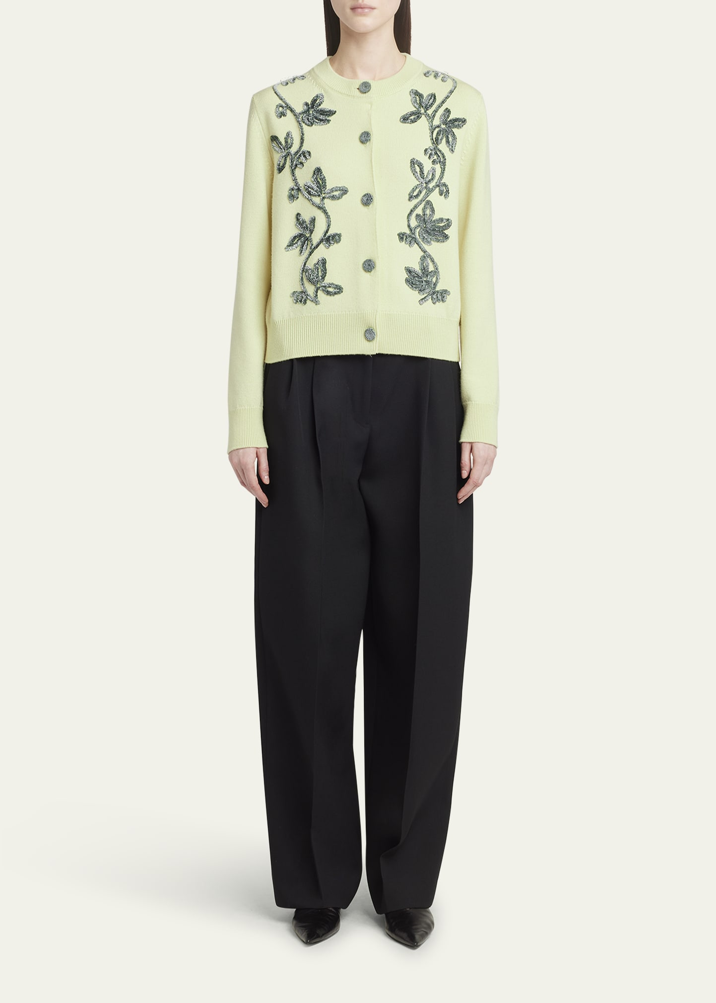 Velvet Floral Merino Wool Cardigan - 2