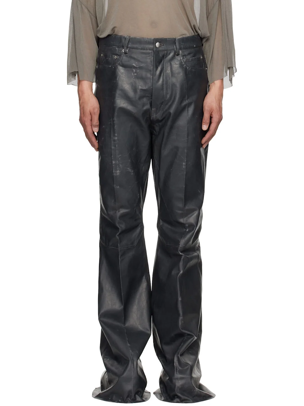 Black Hollywood Bolan Bootcut Leather Pants - 1