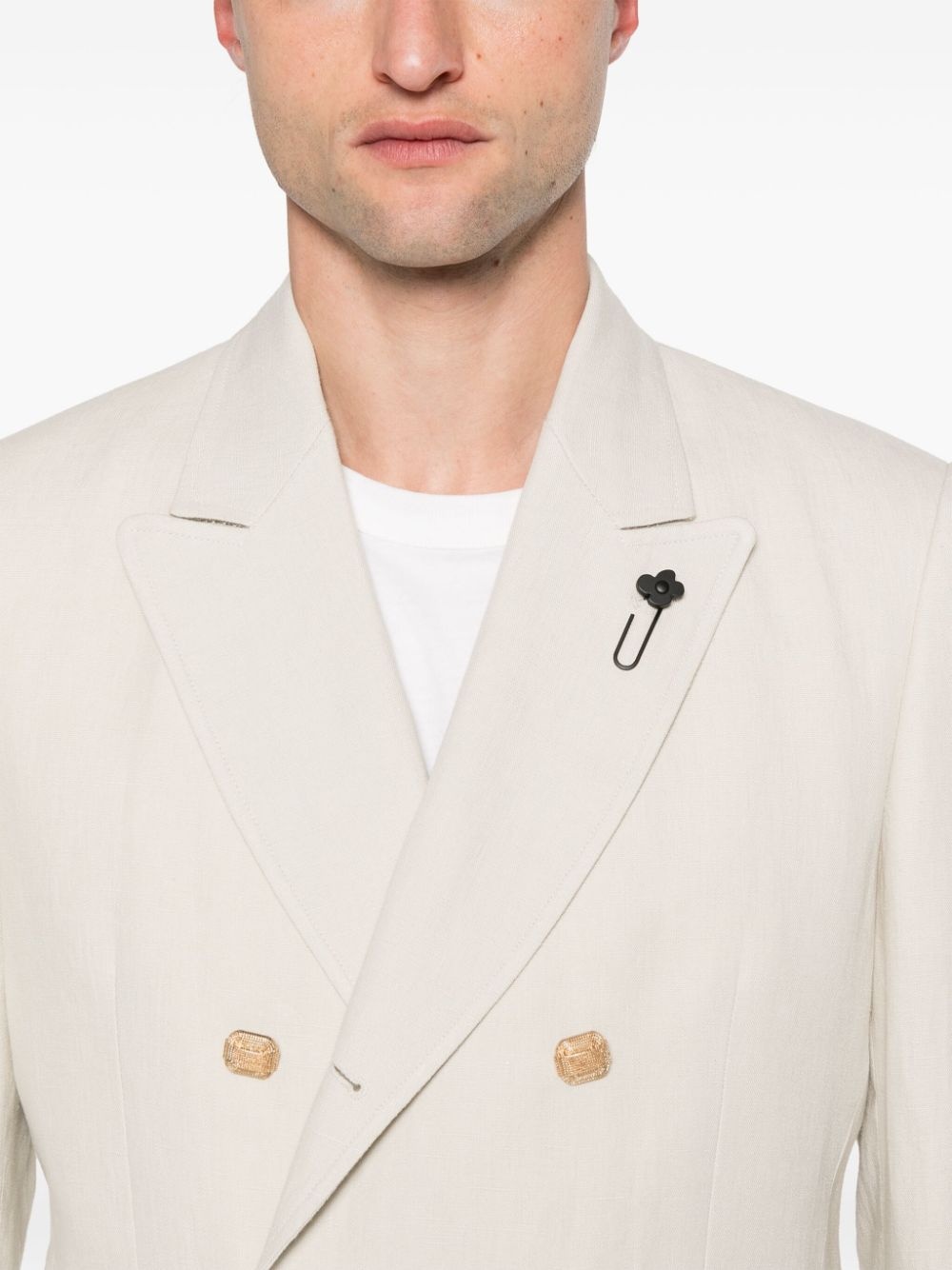 double-breasted linen blazer - 5