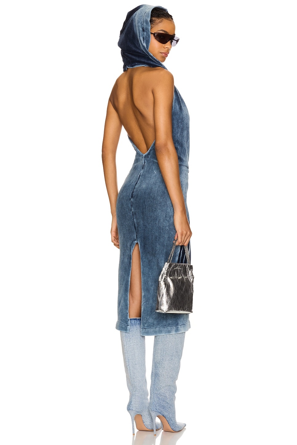 Open Back Cowl Neck Hoodie Dress - 2