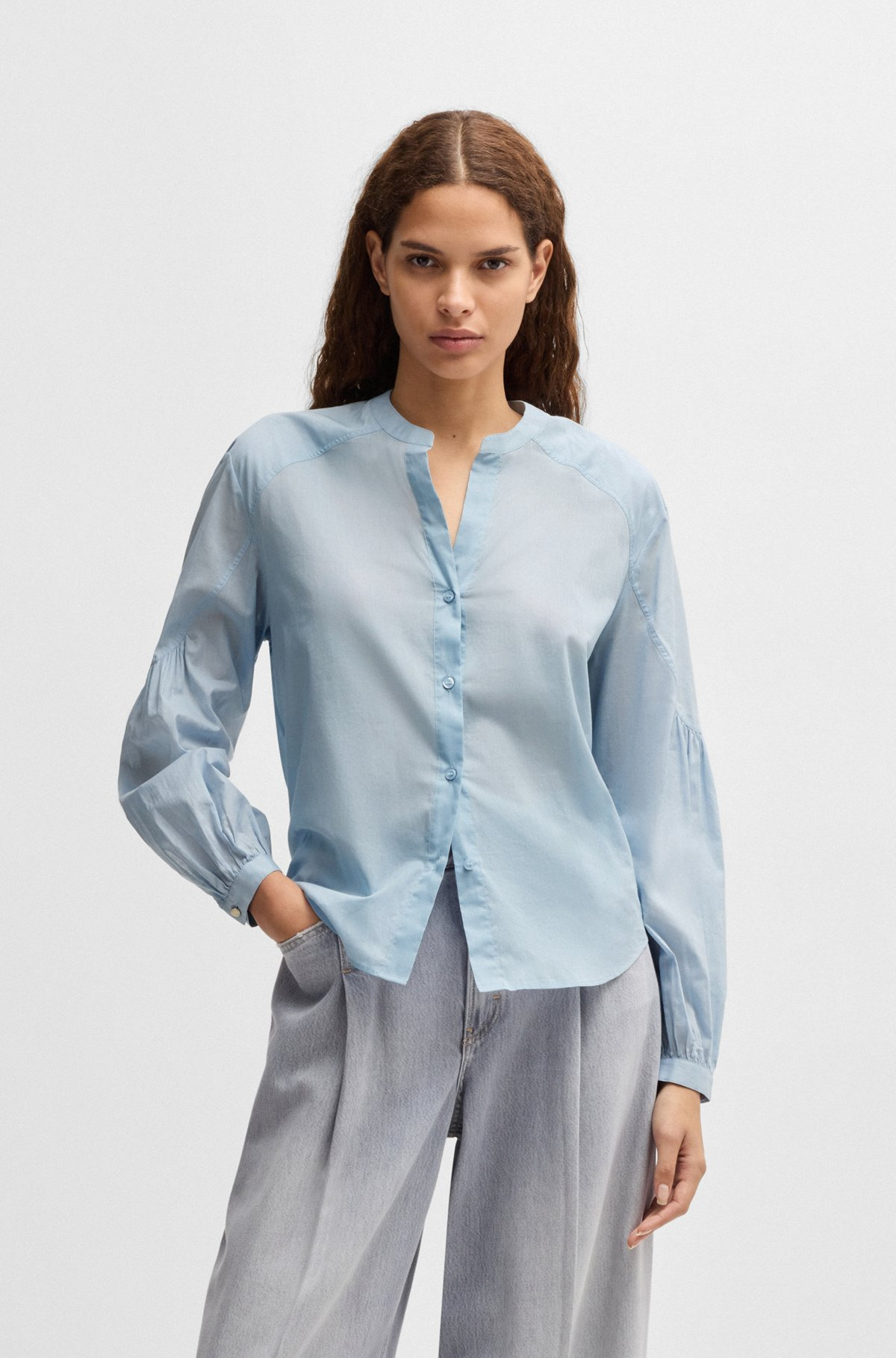 REGULAR-FIT BLOUSE IN COTTON VOILE WITH WIDE SLEEVES - 2