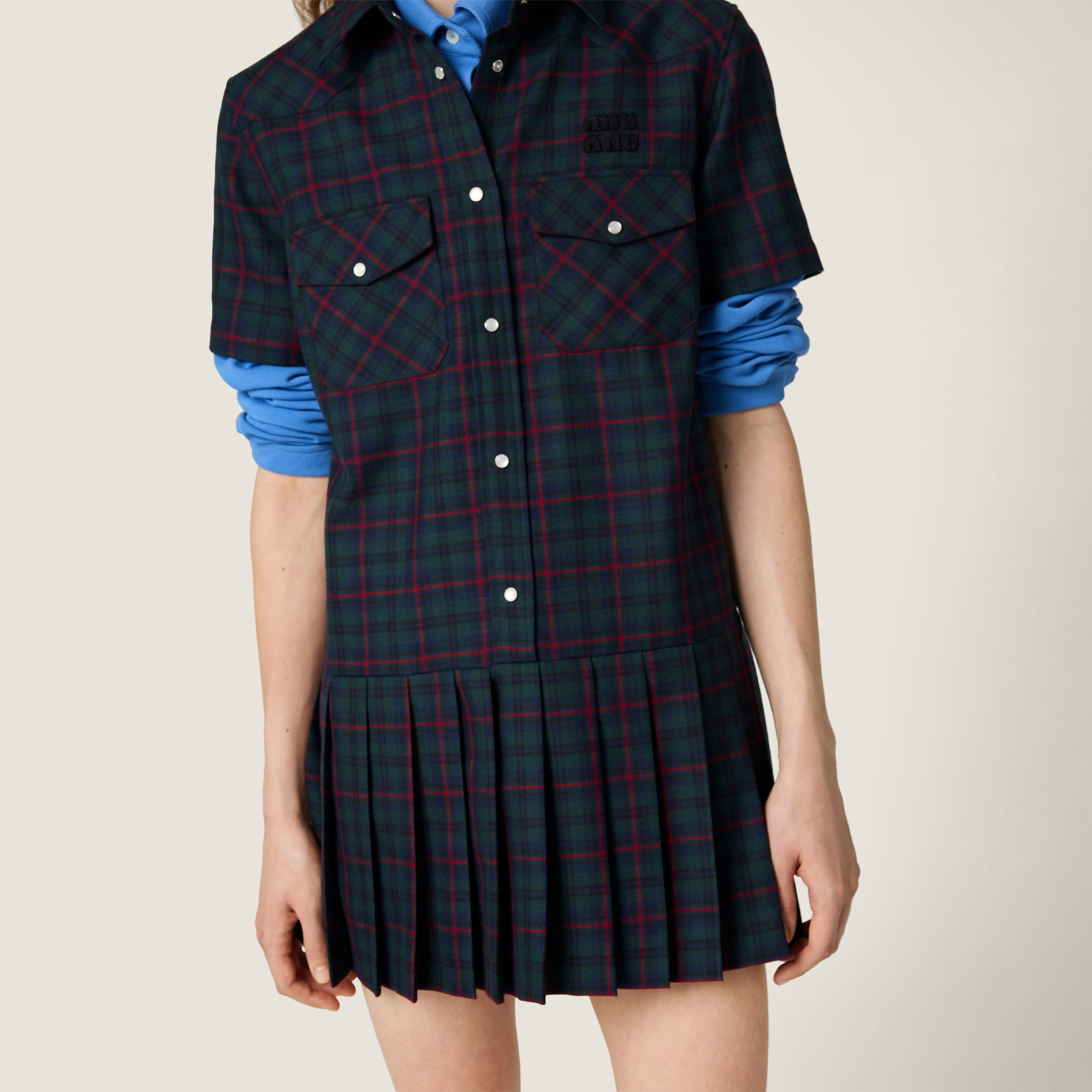 Pleated plaid mini-dress - 4