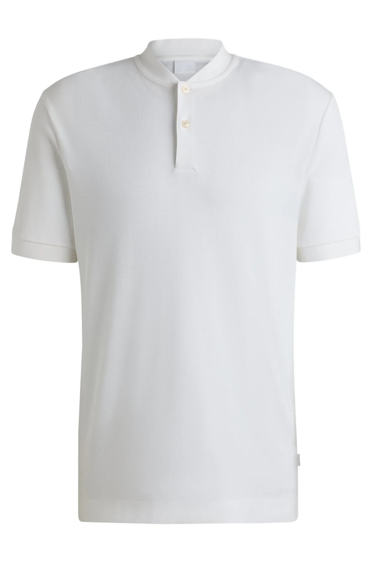 COLLARLESS POLO SHIRT IN A WAFFLE COTTON BLEND - 1