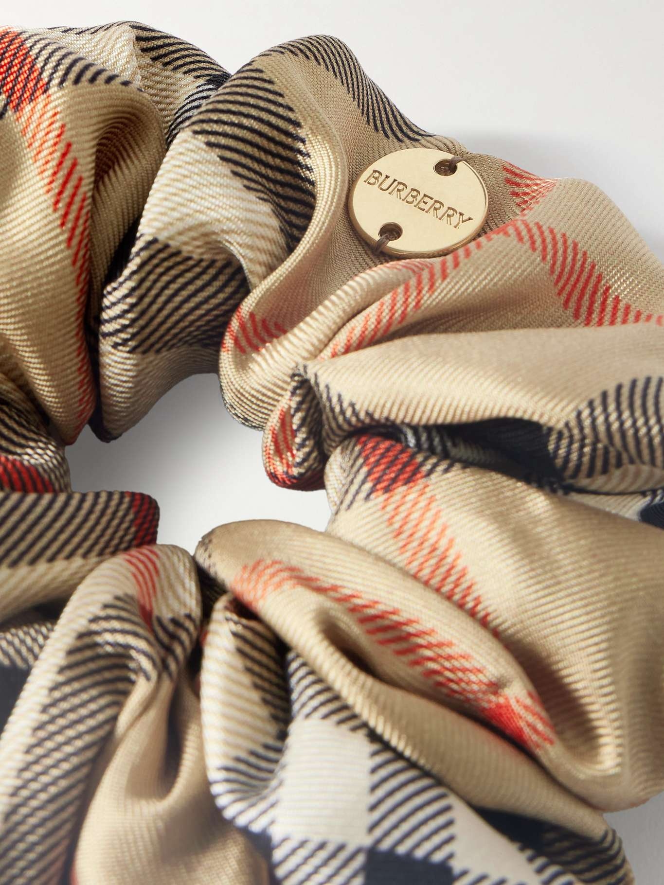 Embellished checked silk scrunchie Sand - 3