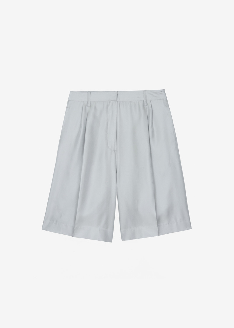 Marfa Pleated Silk Bermuda Shorts - Grey 1