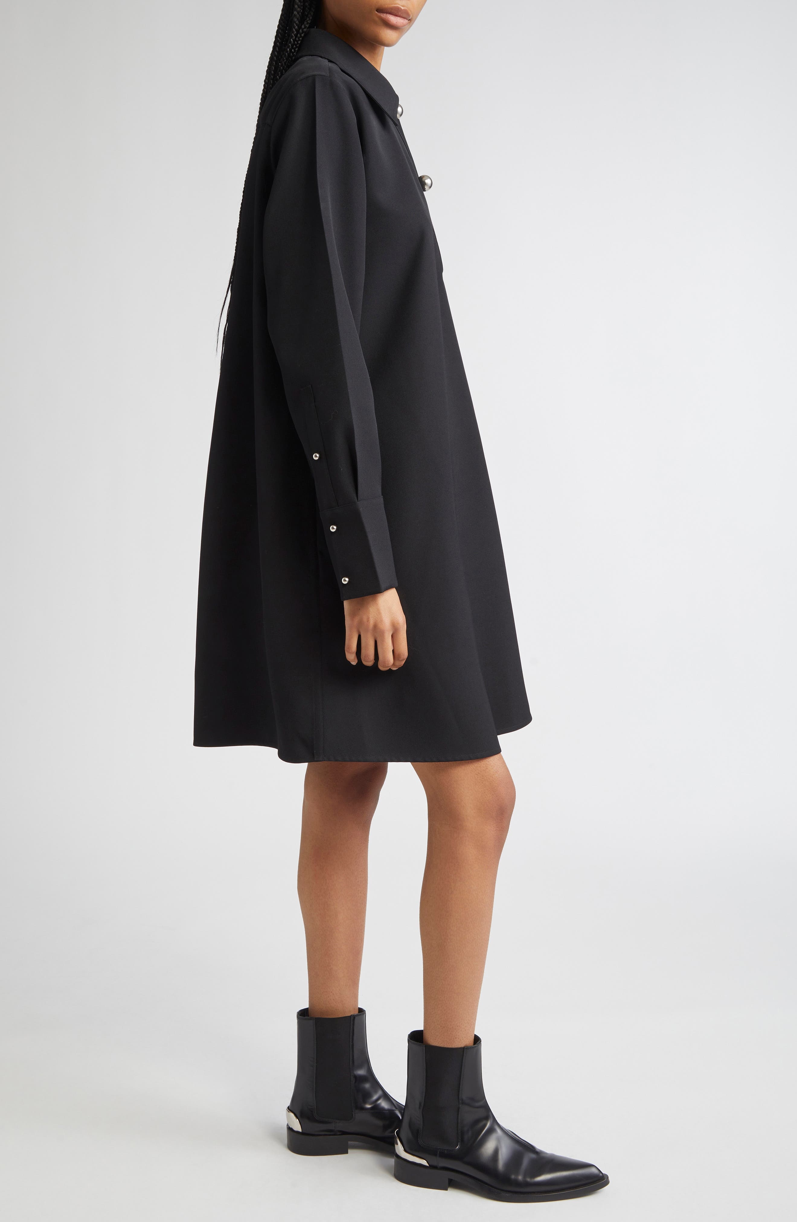 Jil Sander Long Sleeve Wool Polo Dress in Black at Nordstrom - 3