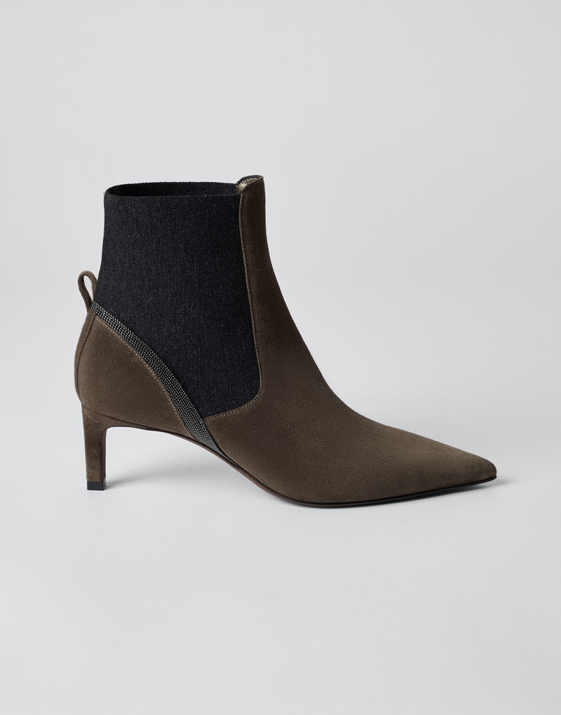 Suede heeled boots with shiny contour 1