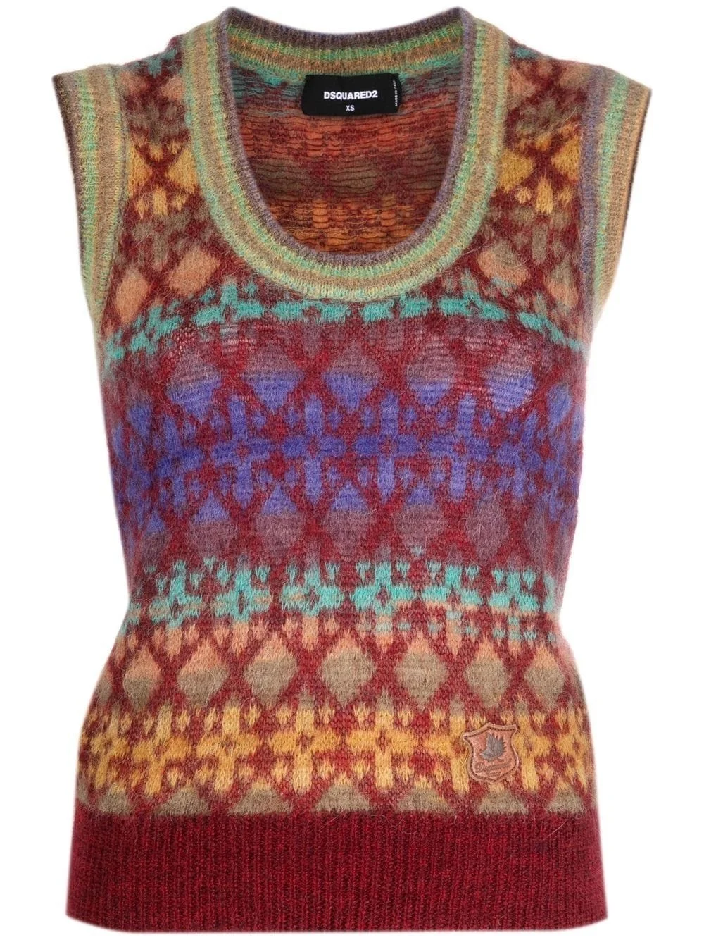 jacquard logo-patch vest - 1
