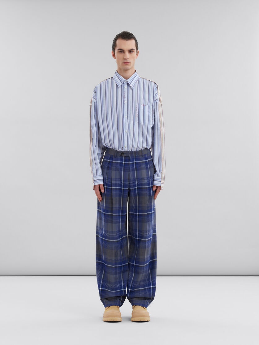 BLUE CHECKED WOOL PLEATED TROUSERS - 2