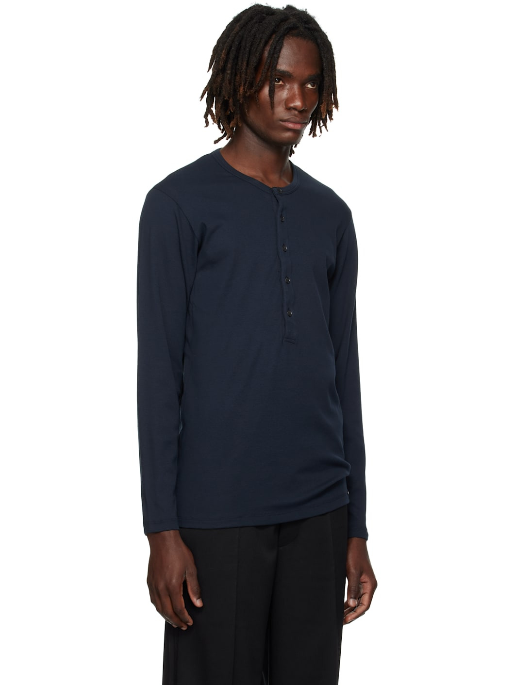 Navy Cotton Henley - 2