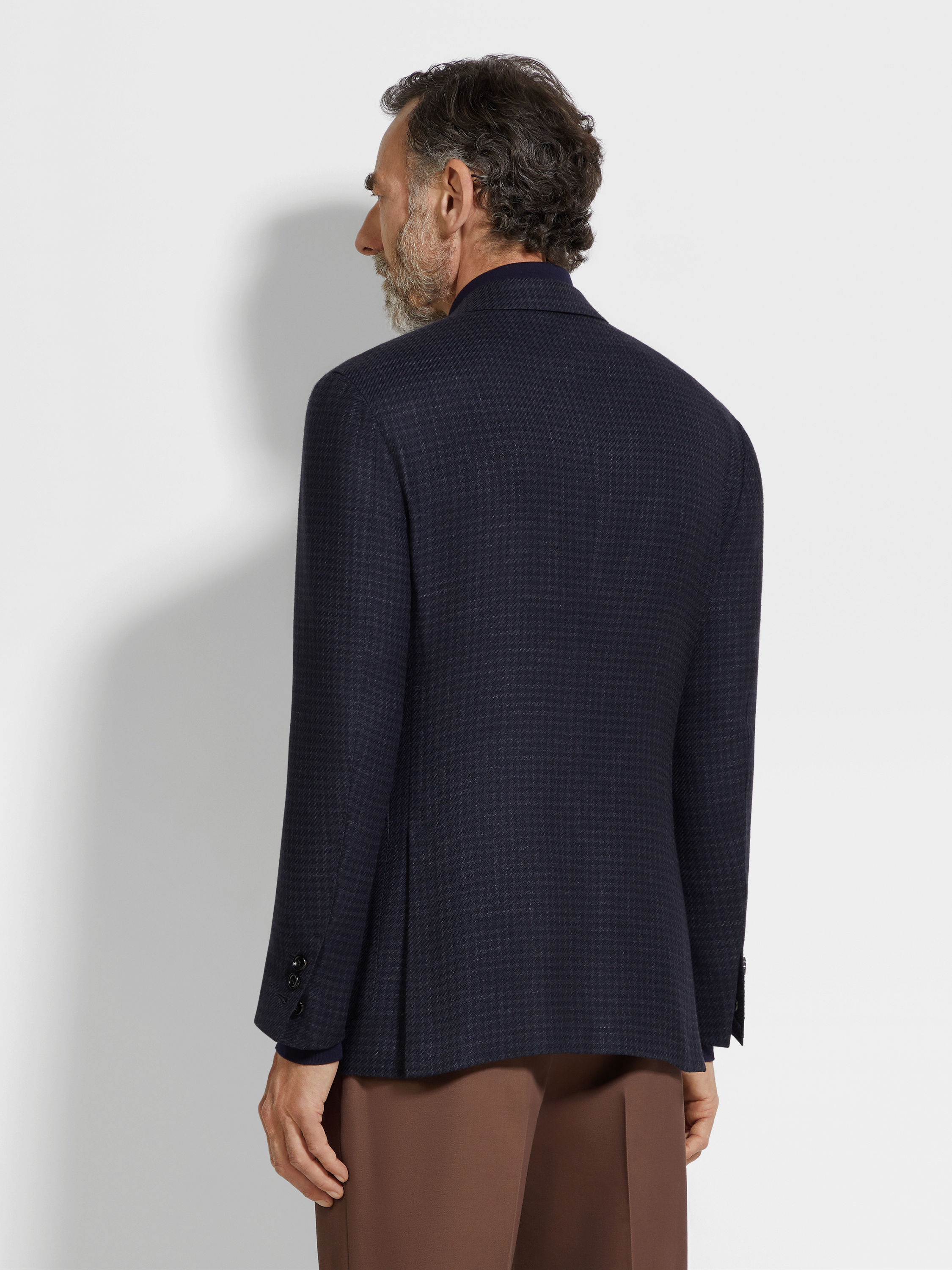 NAVY BLUE SILK CASHMERE AND LINEN JACKET - 5