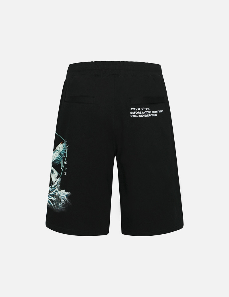 CRANE AND THE GREAT WAVE PRINT RELAX FIT SWEAT SHORTS 1