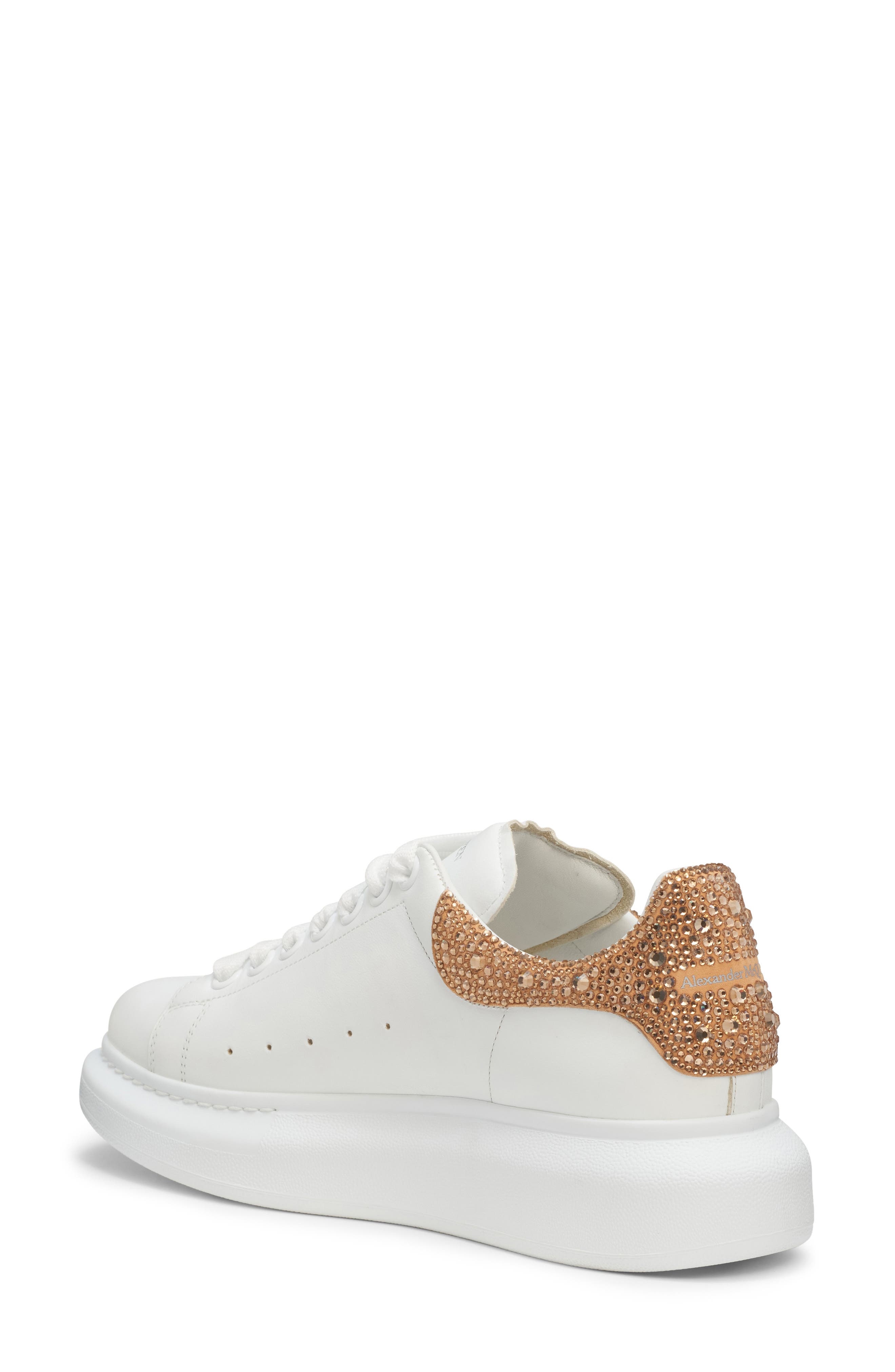 McQueen Oversize Crystal Embellished Sneaker in White/Dark Camel at Nordstrom - 2