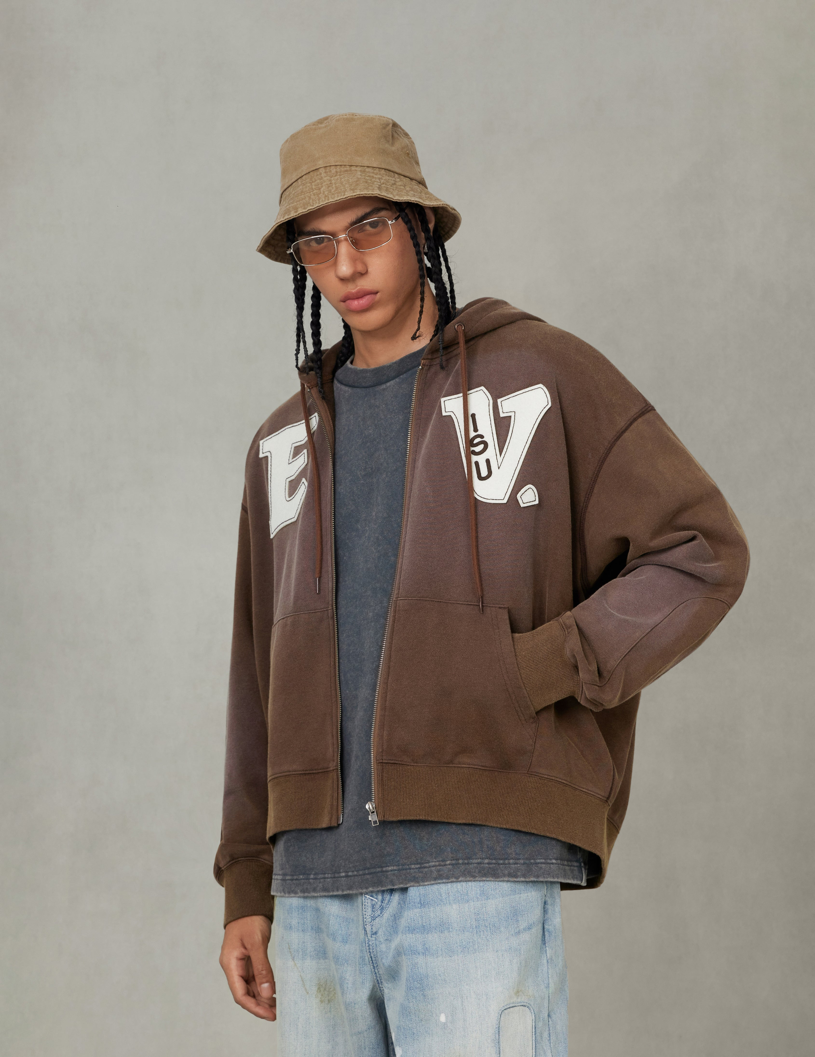 EV and Seagull Patches Embroidery Relax Fit Hoodie Jacket - 7