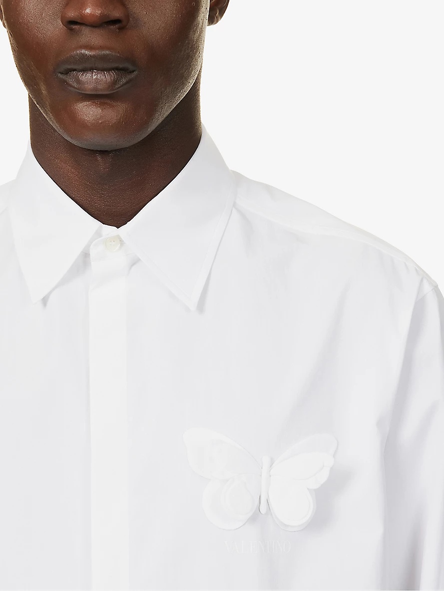 Butterfly-appliqué logo-embroidered cotton shirt - 5