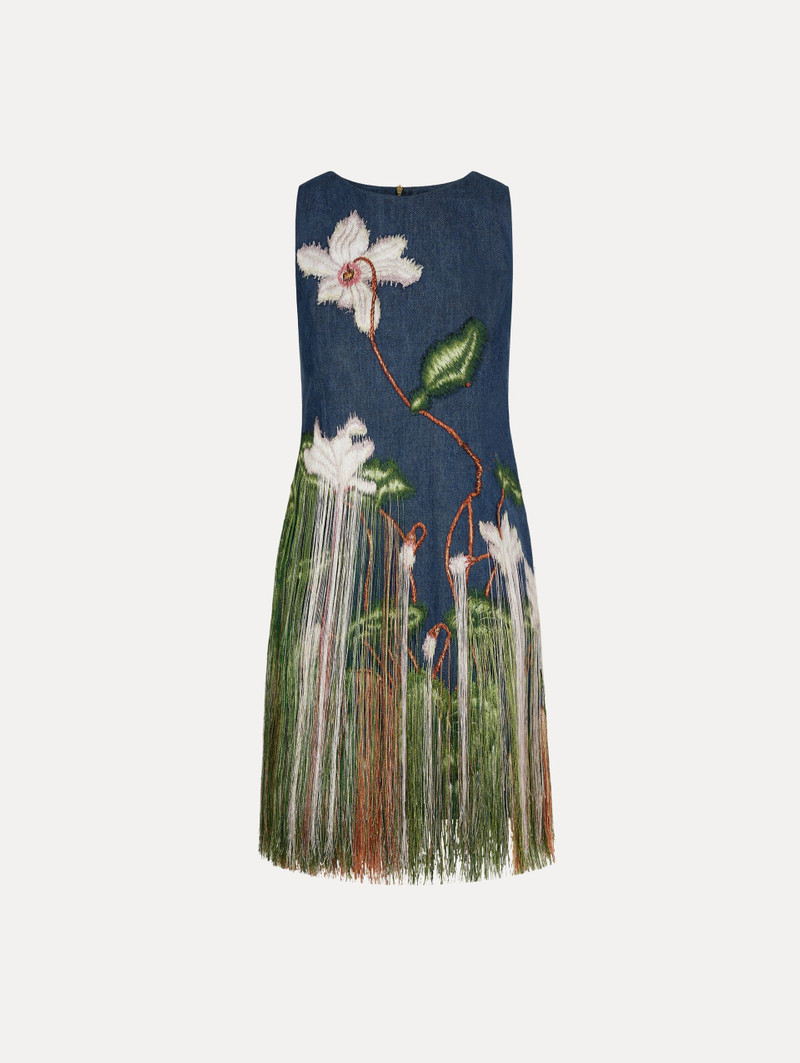 CHINÉ CYCLAMEN THREADWORK FRINGE SHIFT DRESS 1