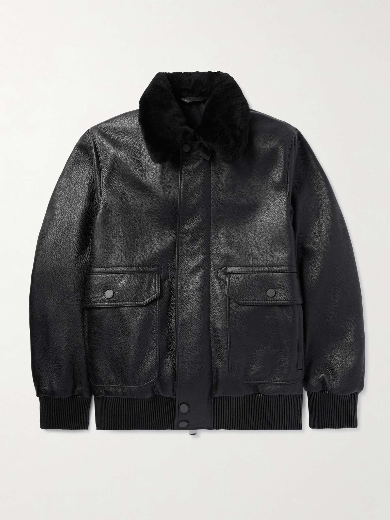 Shearling-Trimmed Full-Grain Leather Aviator Jacket - 1