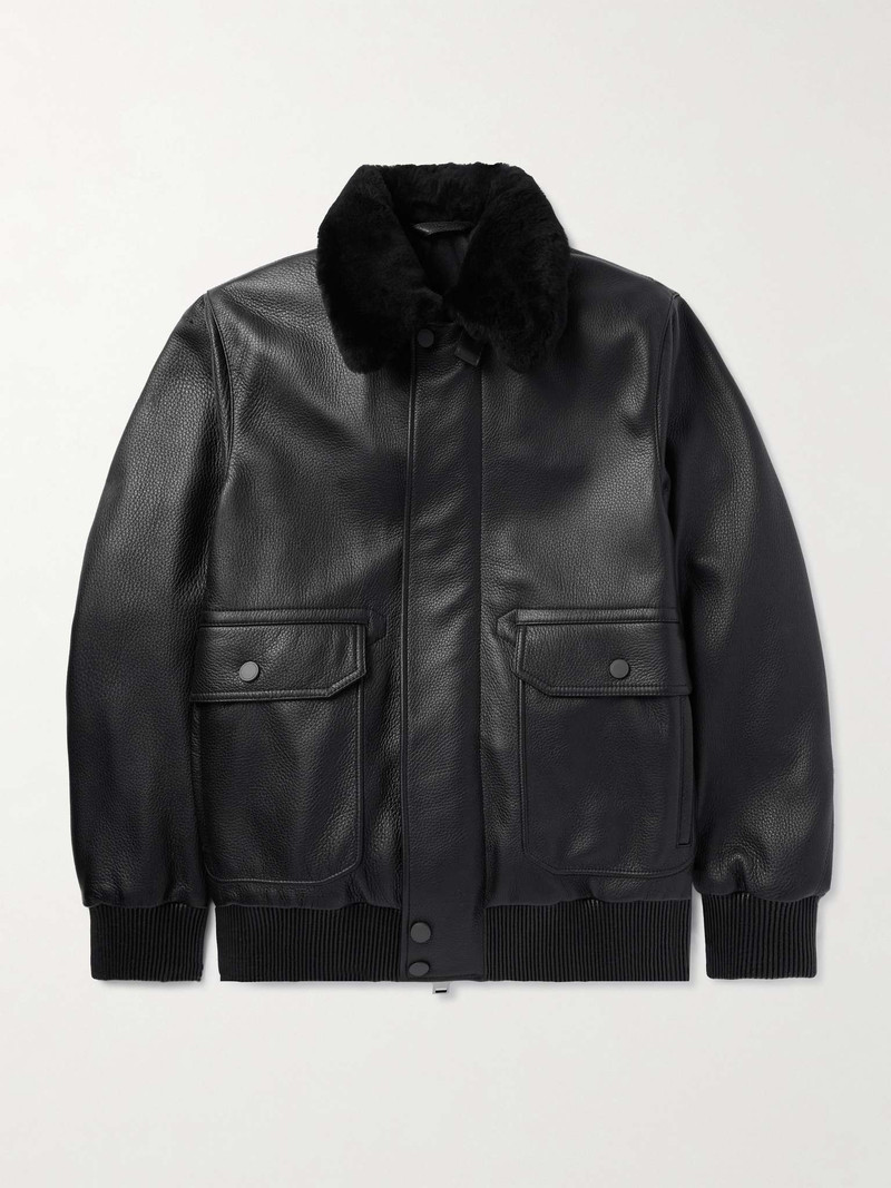 Shearling-Trimmed 전체 배수 가죽 Aviator 재킷 - 1