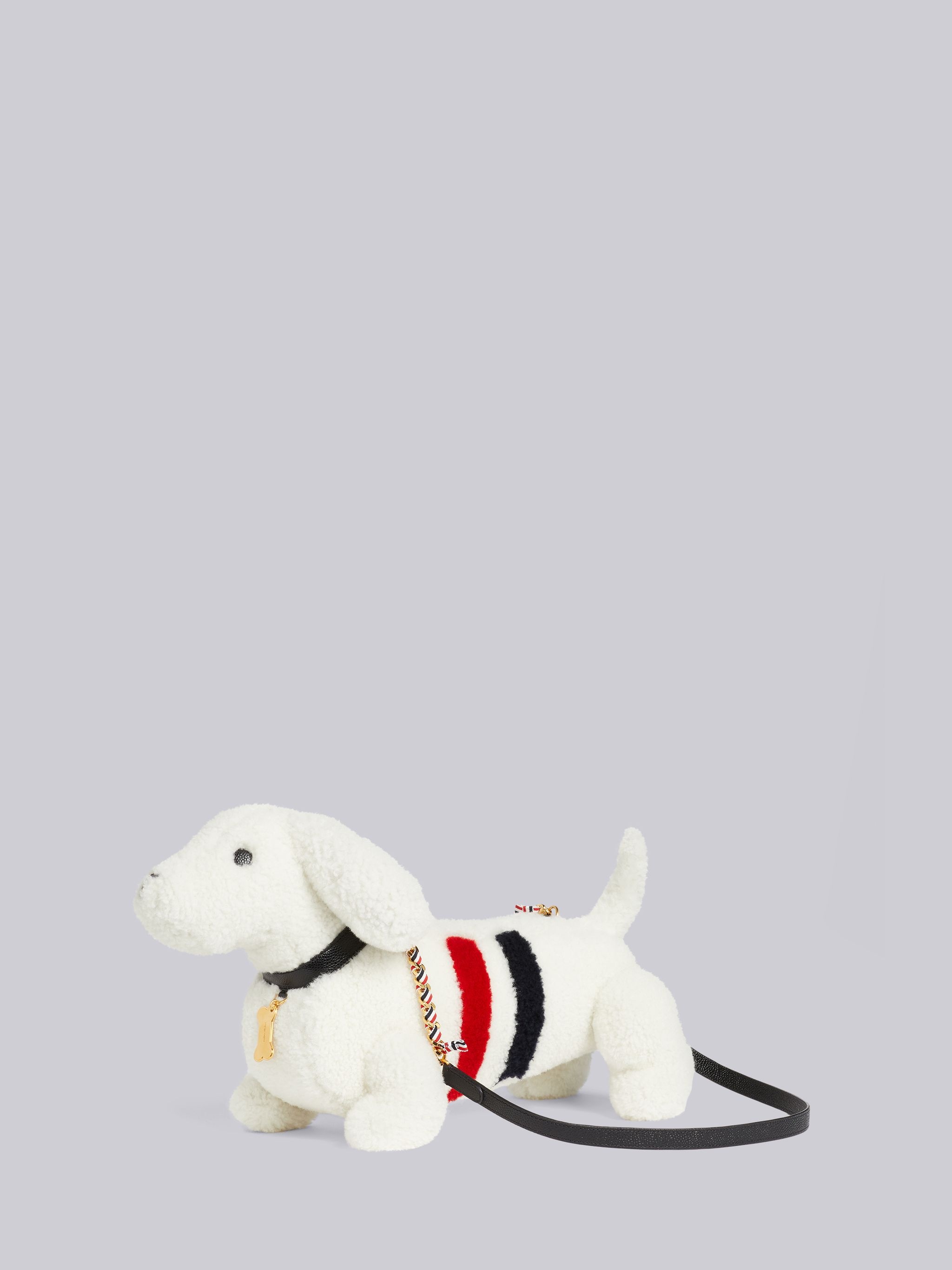 White Curly Merino Shearling Intarsia Stripe Mini Hector Bag - 3